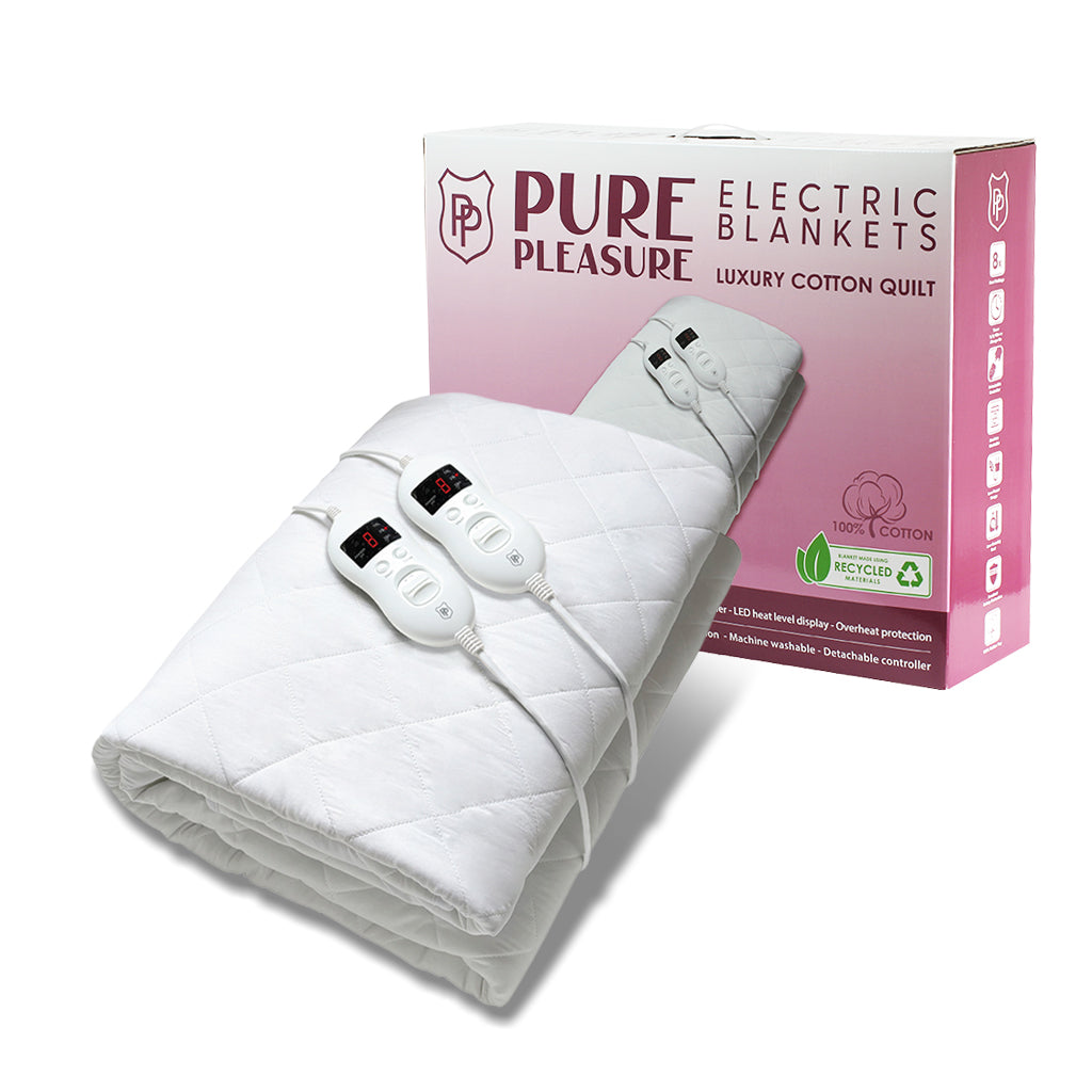 Cotton Quilt Fitted Electric Blanket | 8 Heat Settings & Timer | Single to King