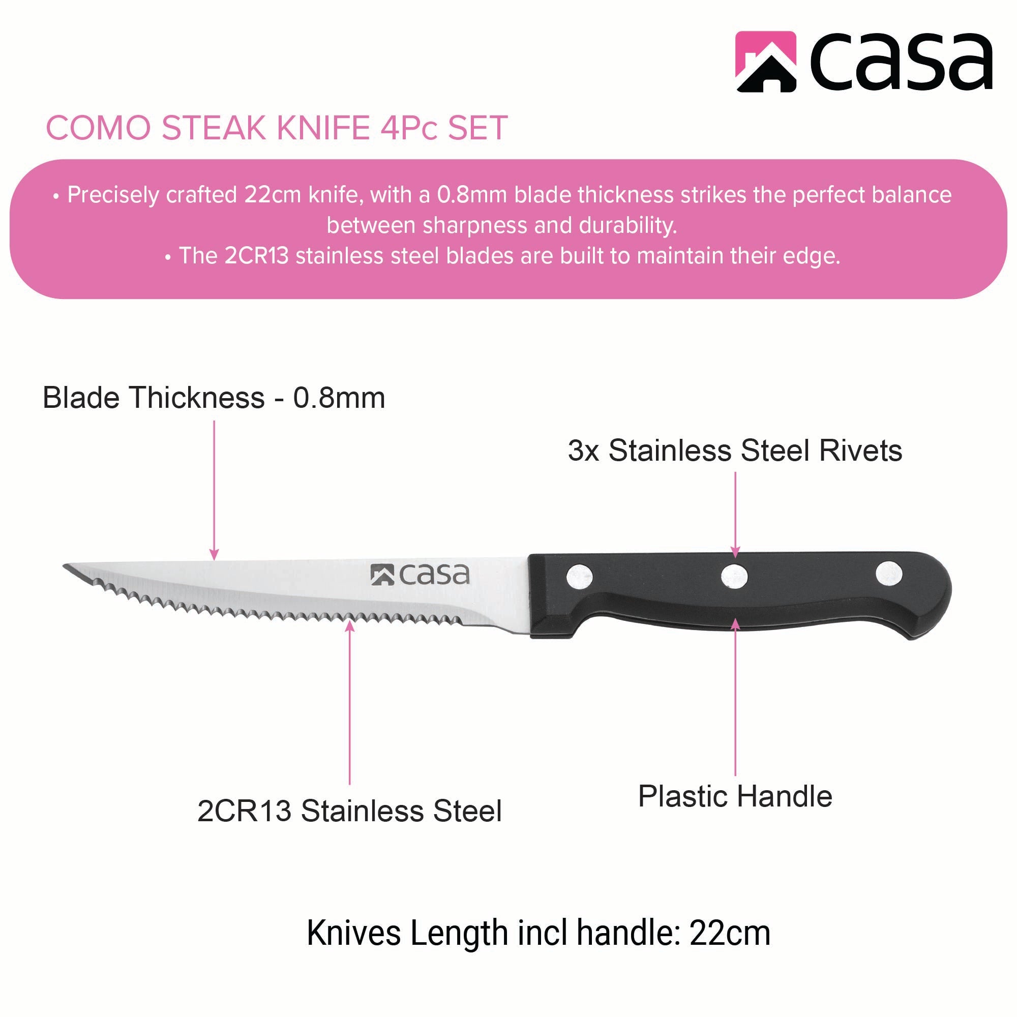 4Pc Steak Knife Set - Como