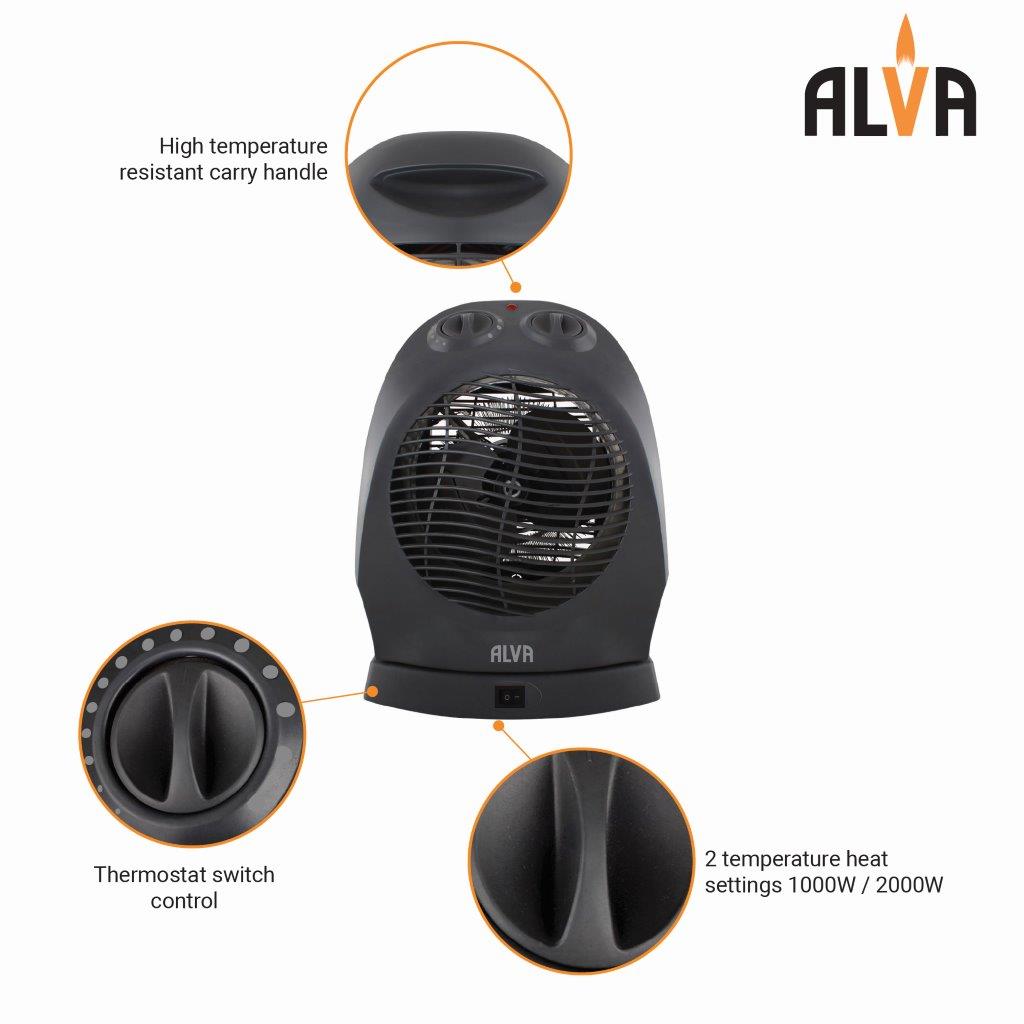 Electric Fan Heater | 2000W | Oscillation | Black
