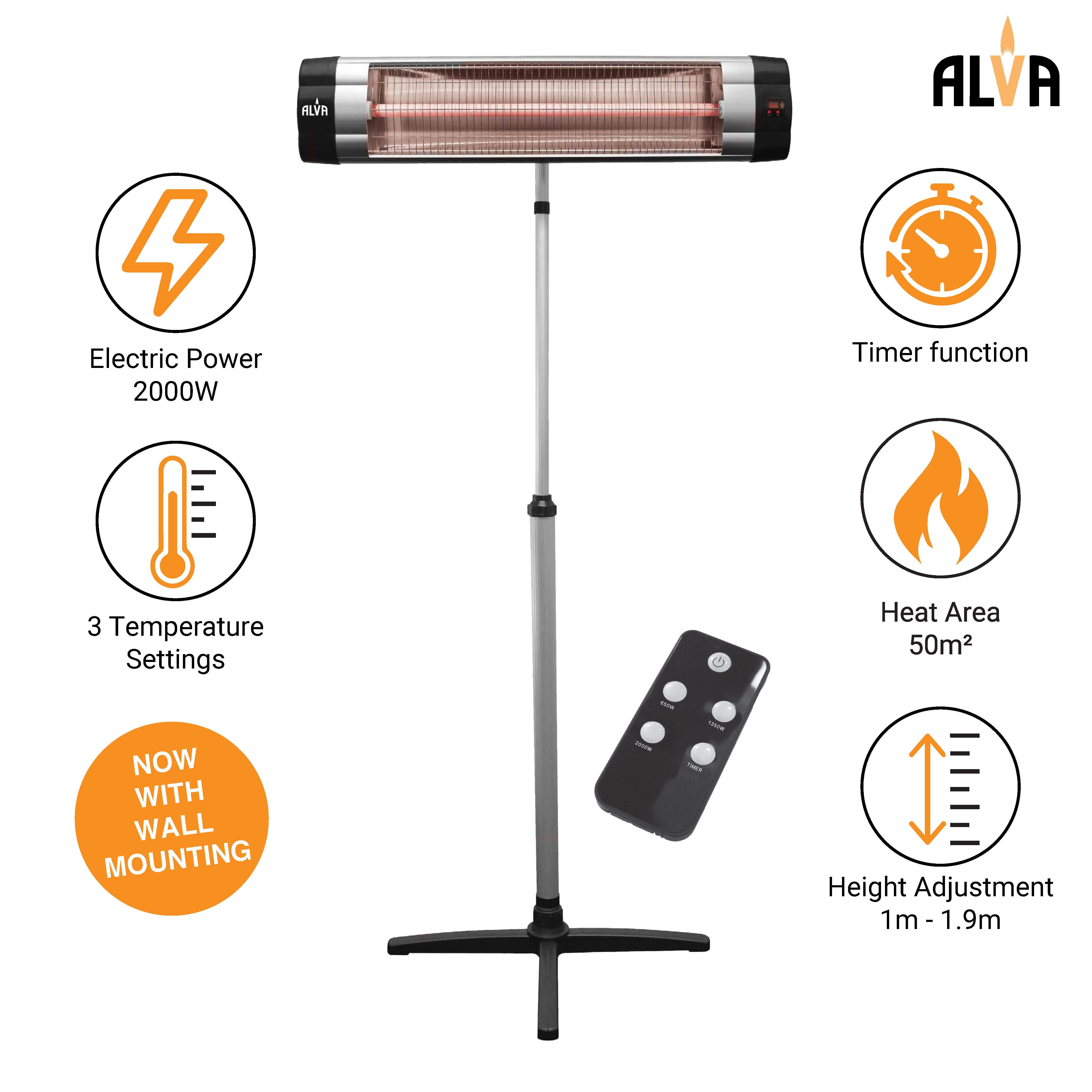 Electric Infrared Heater - Telescopic Stand & Remote