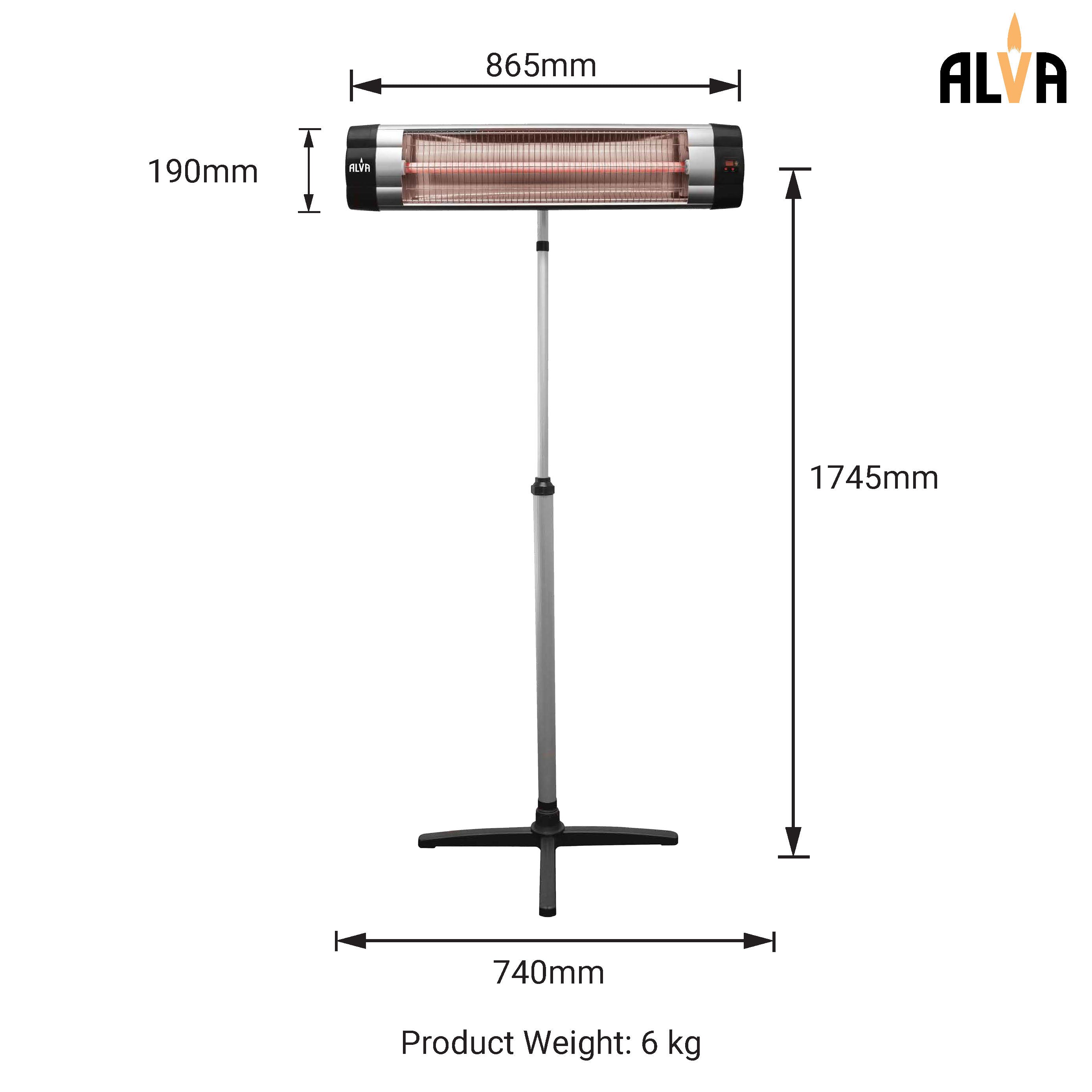 Electric Infrared Heater - Telescopic Stand & Remote