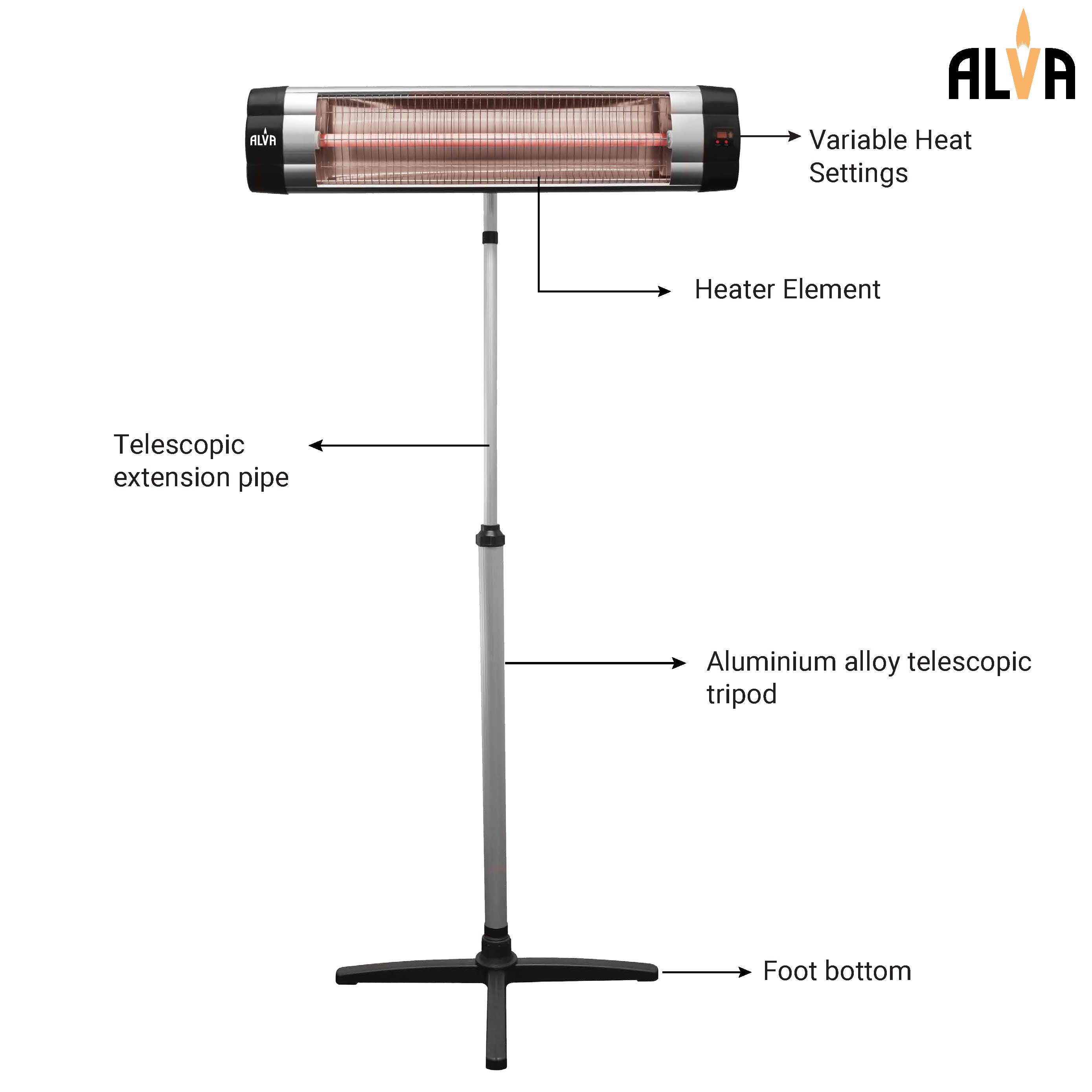 Electric Infrared Heater - Telescopic Stand & Remote