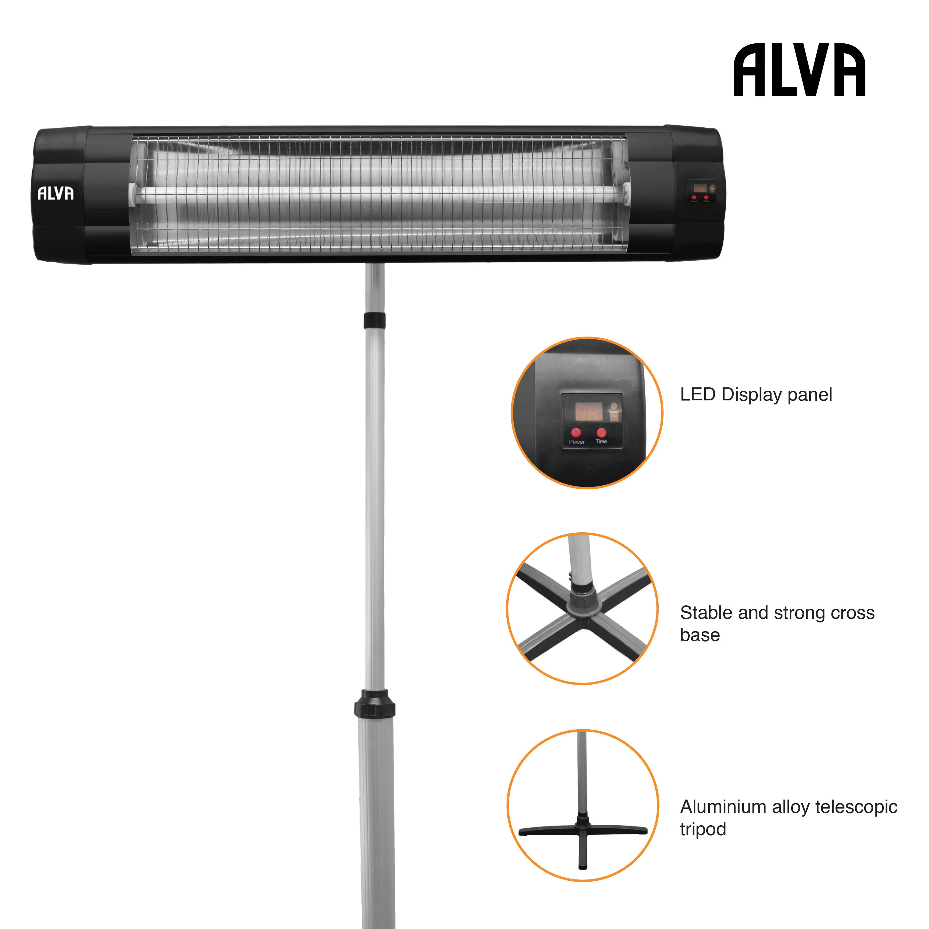 Electric Infrared Heater | Telescopic Stand & Remote Control | Wall-mountable