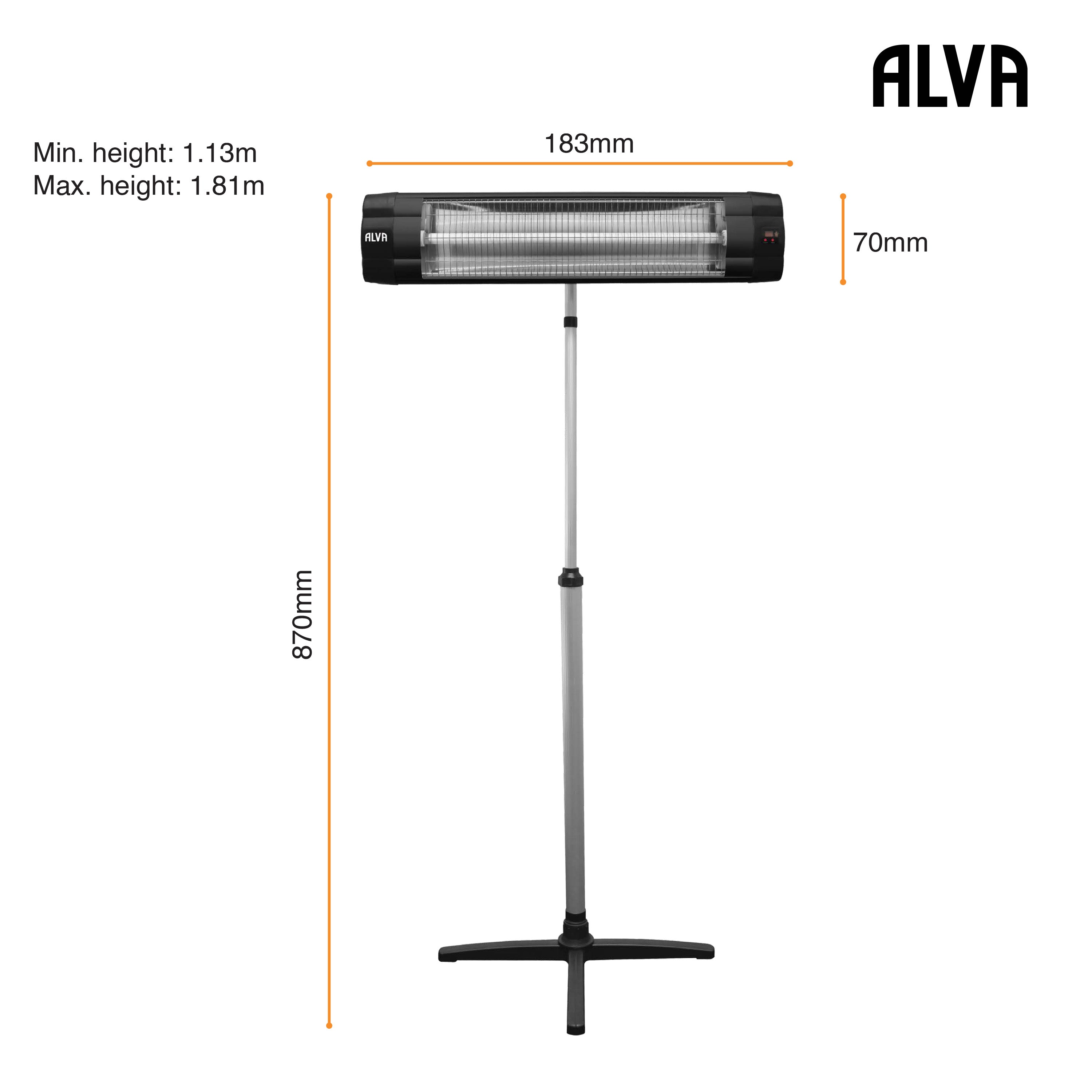Electric Infrared Heater | Telescopic Stand & Remote Control | Wall-mountable