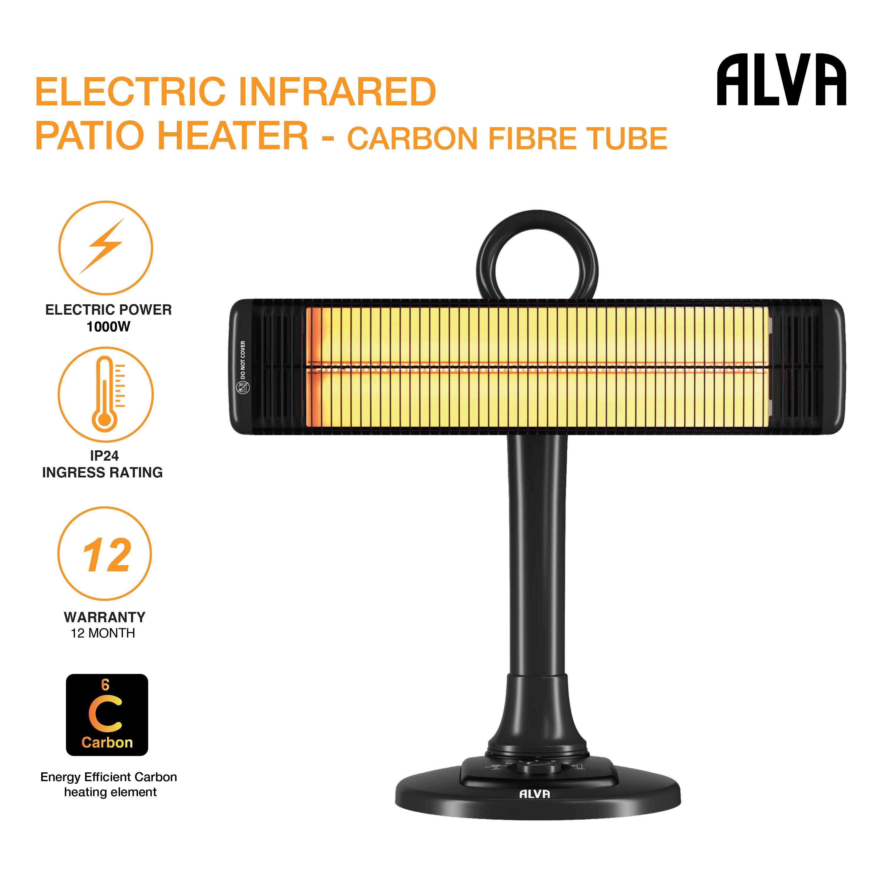 Electric Infrared Short Patio Heater | Adjustable Directional Head