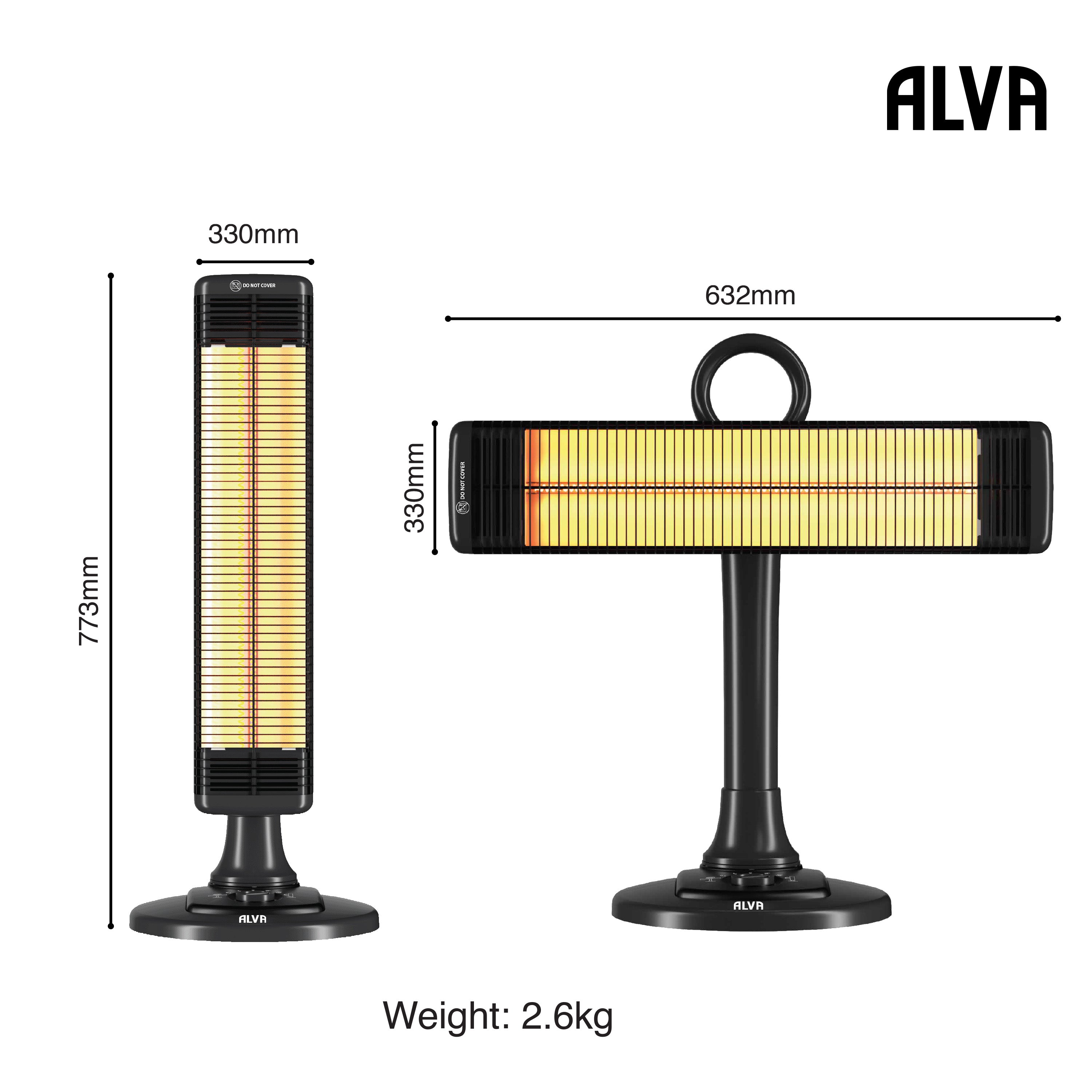Electric Infrared Short Patio Heater | Adjustable Directional Head