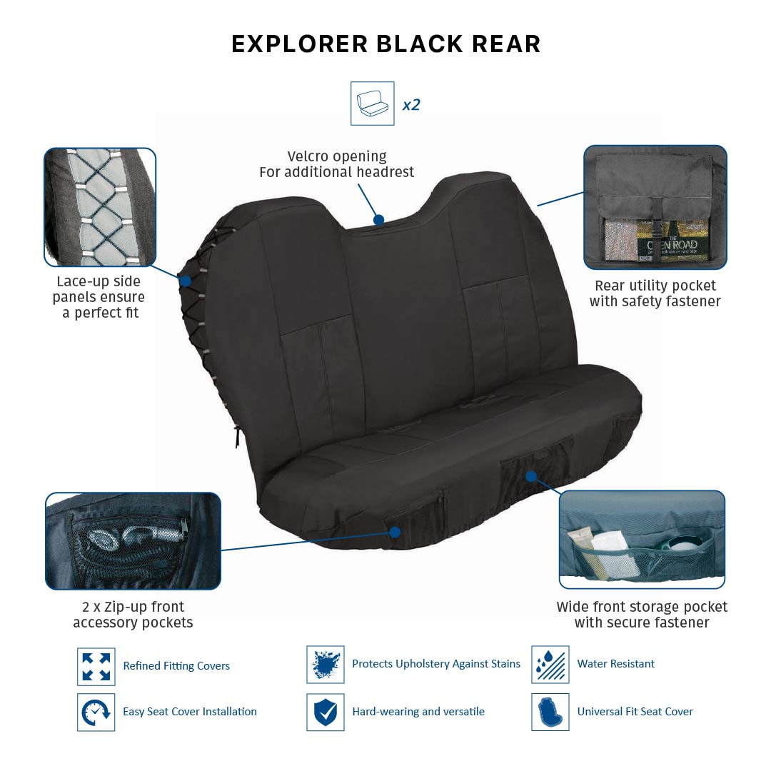 EXPLORER 2PC REAR CAR SEAT COVER SET (various colours)