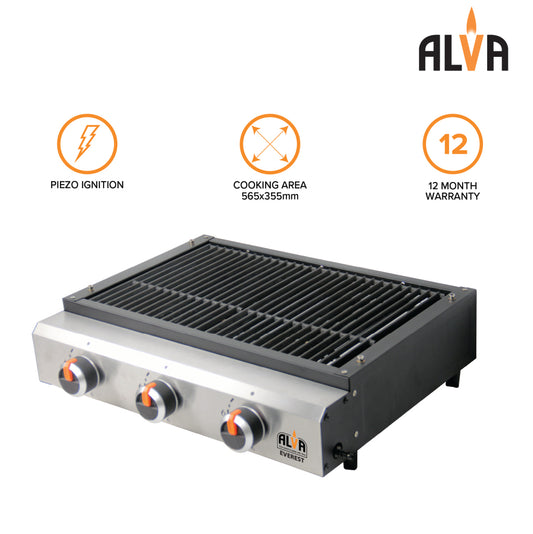 G670 ALVA Everest Tabletop 3-Burner Gas Plancha & Grill BBQ