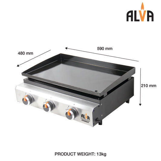 G670 ALVA Everest Tabletop 3-Burner Gas Plancha & Grill BBQ