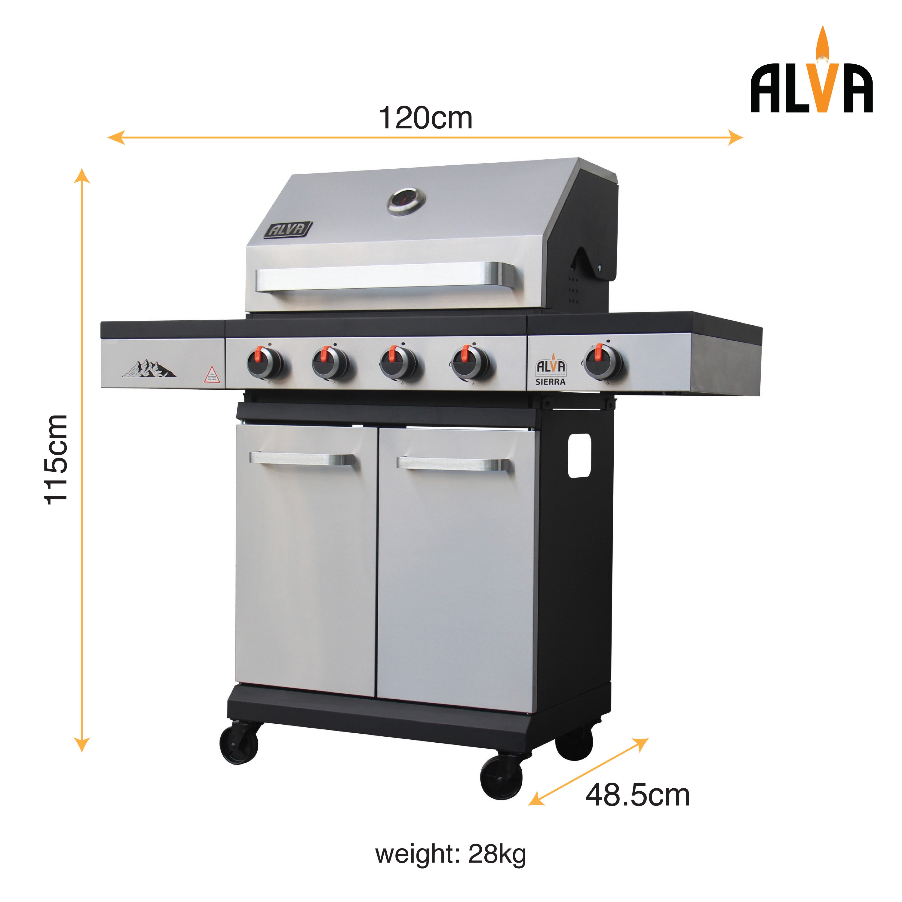 Sierra 4-Burner BBQ With Side Burner – Stainless Steel / Black + FREE TOOL SET