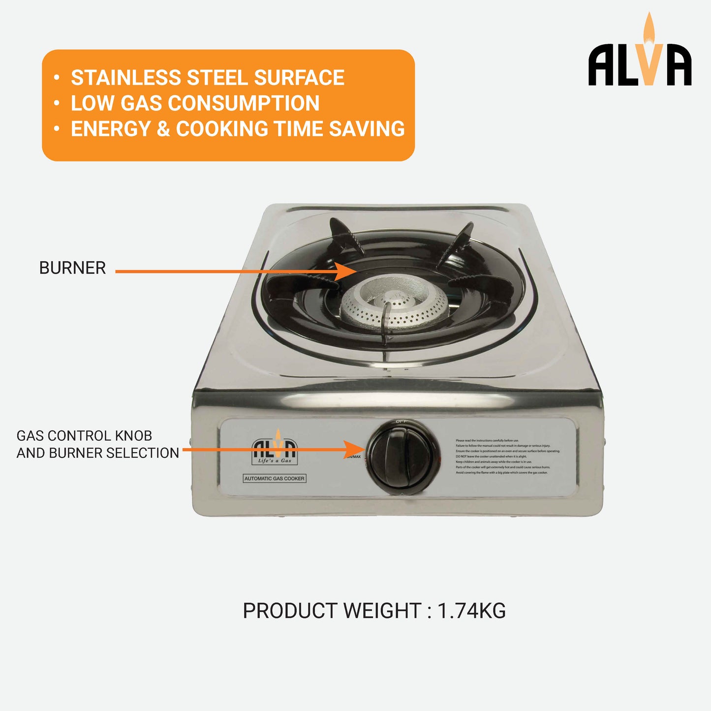 SINGLE BURNER STAINLESS STEEL GAS STOVE