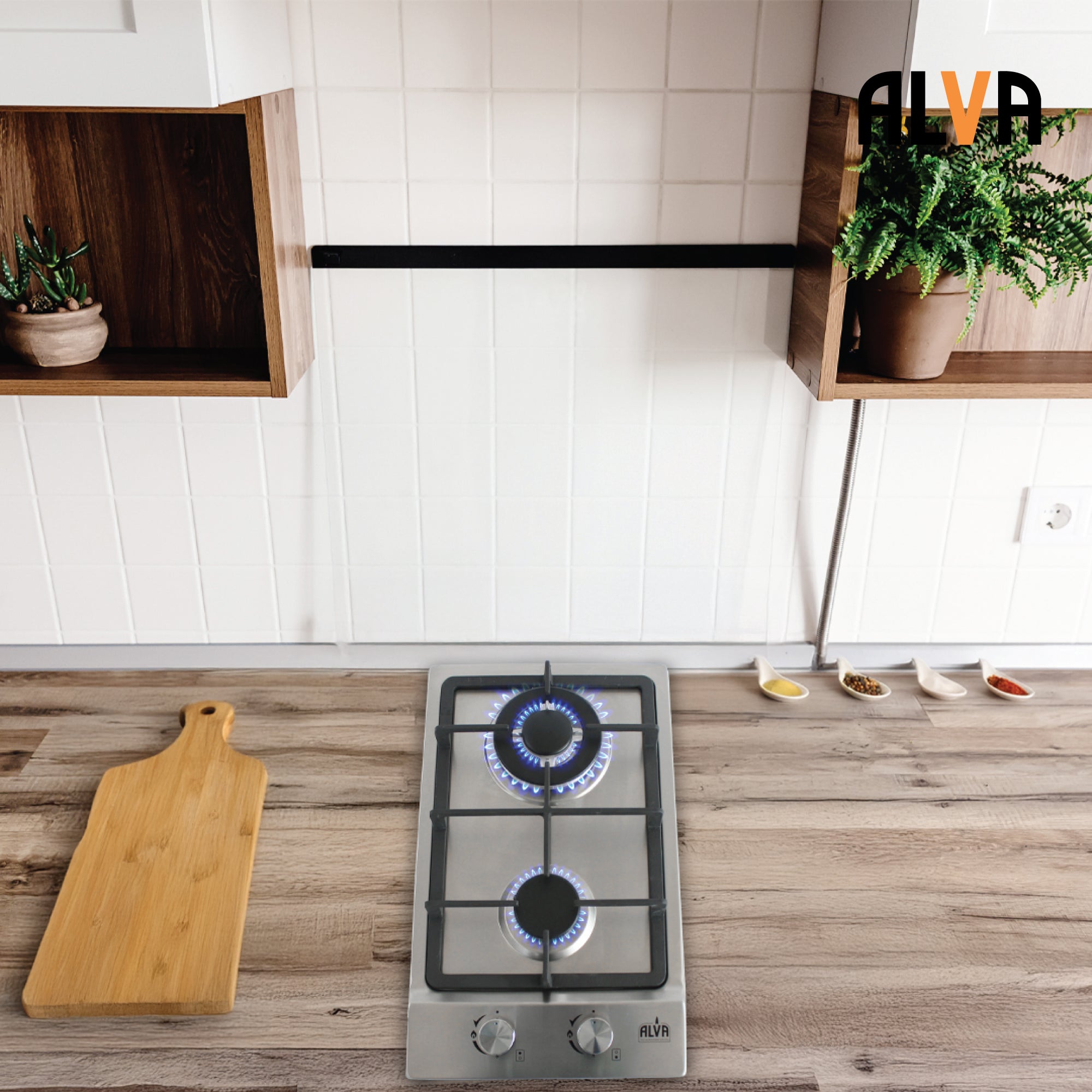 30cm 2-Burner Gas Hob - Stainless Steel