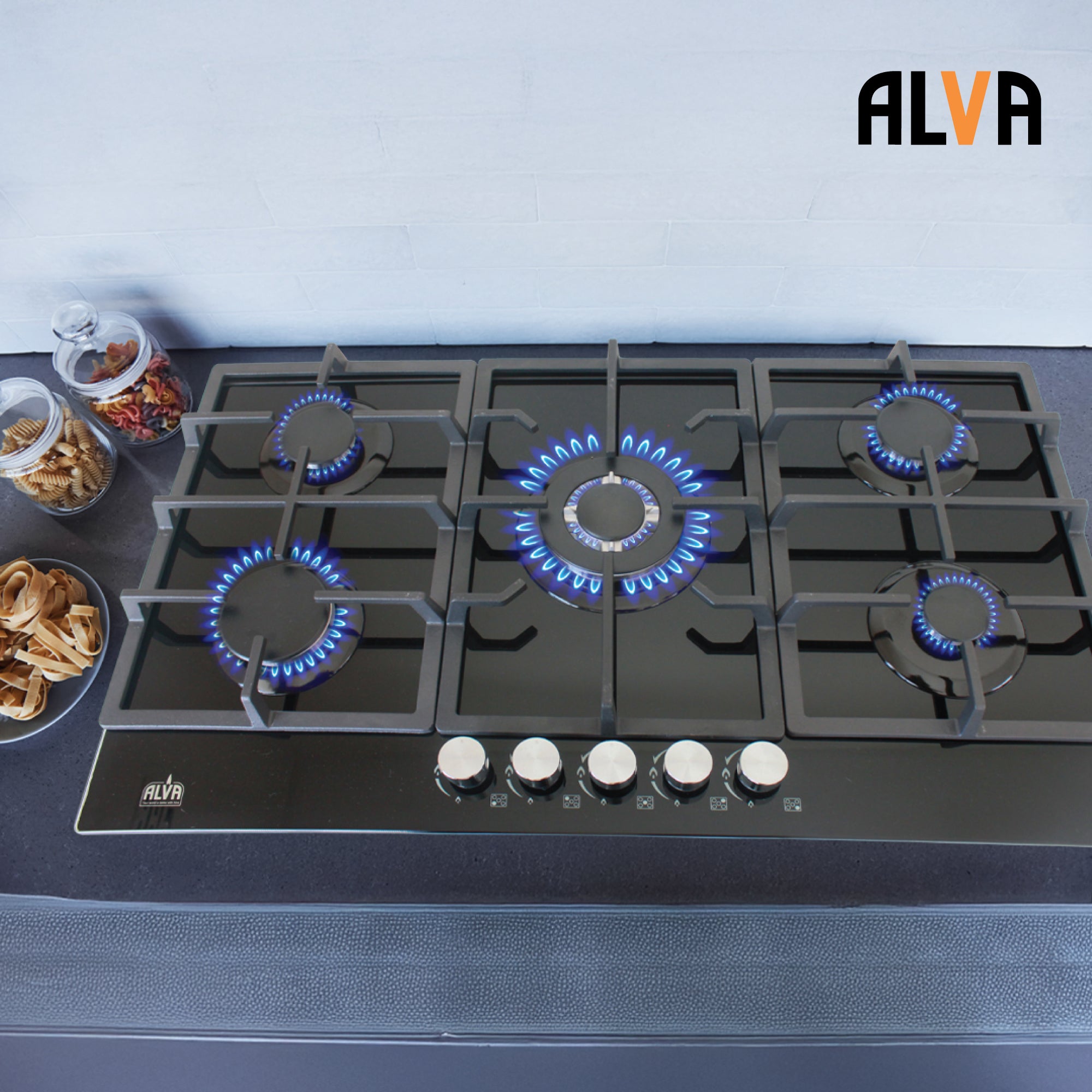 90cm 5-Burner Gas Hob - Glass Top