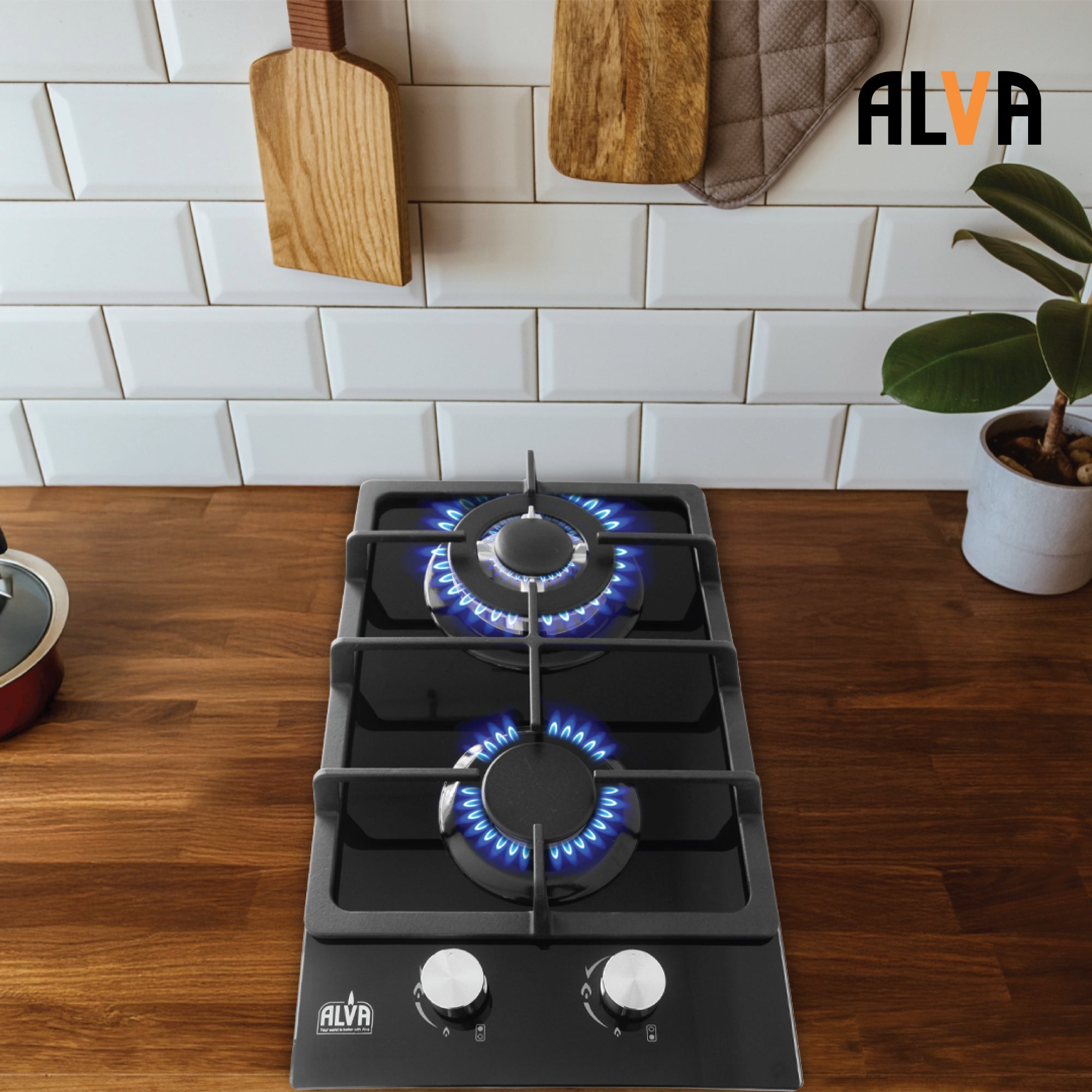 30cm 2-Burner Gas Hob - Glass Top