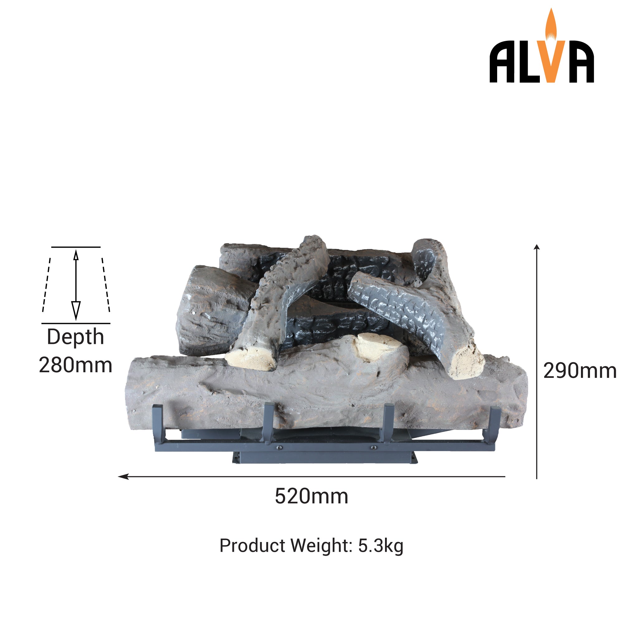 Log Fireplace Gas Heater 520mm Wide