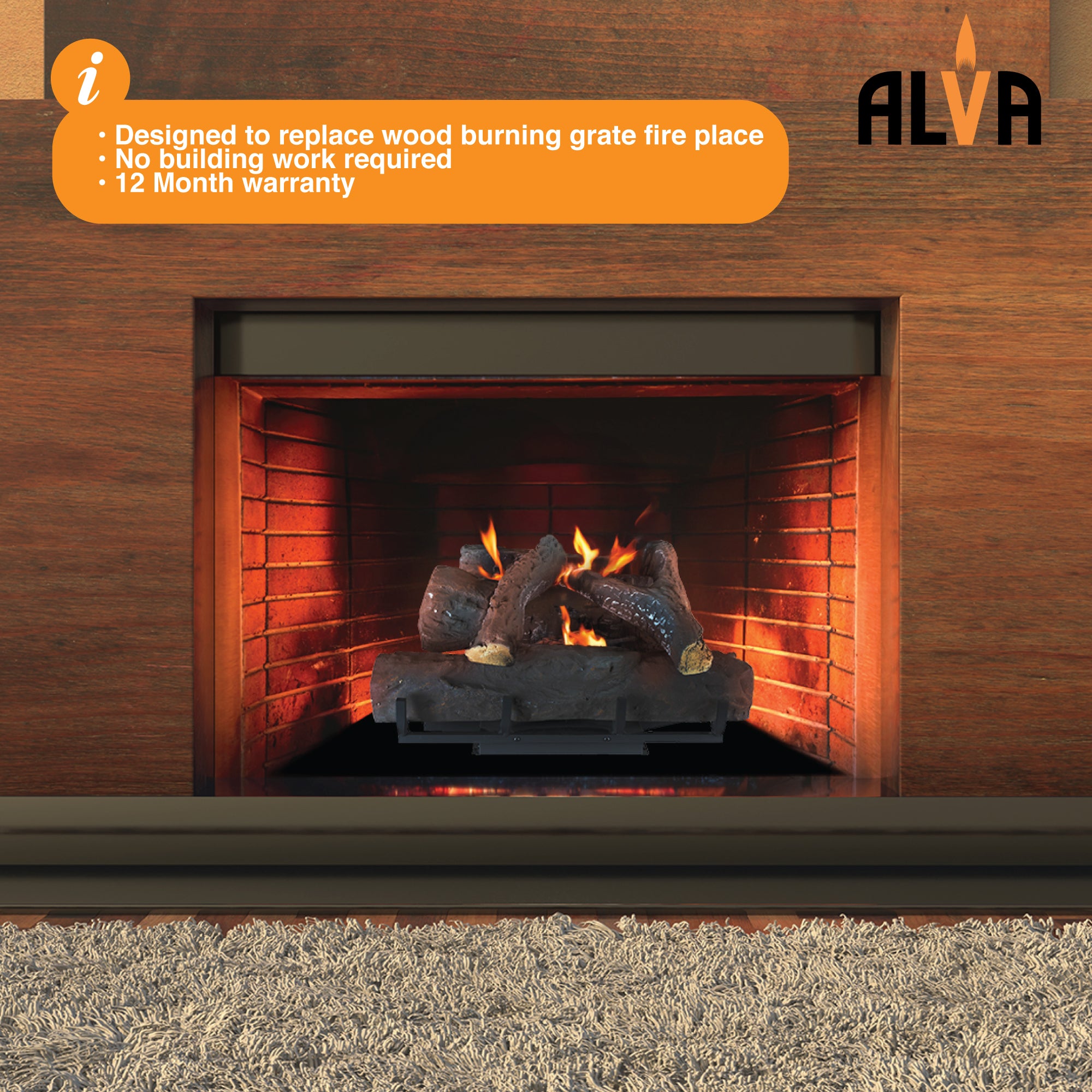 Log Fireplace Gas Heater 520mm Wide