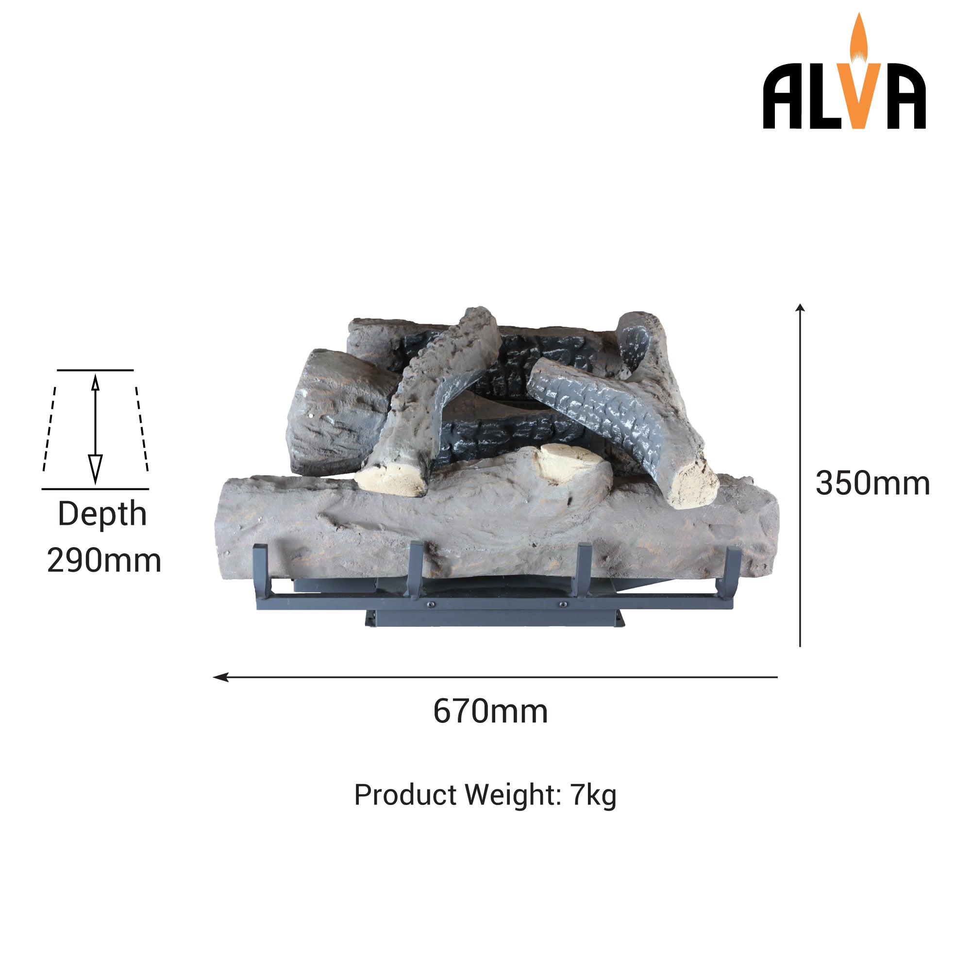 Log Fireplace Gas Heater 670mm Wide