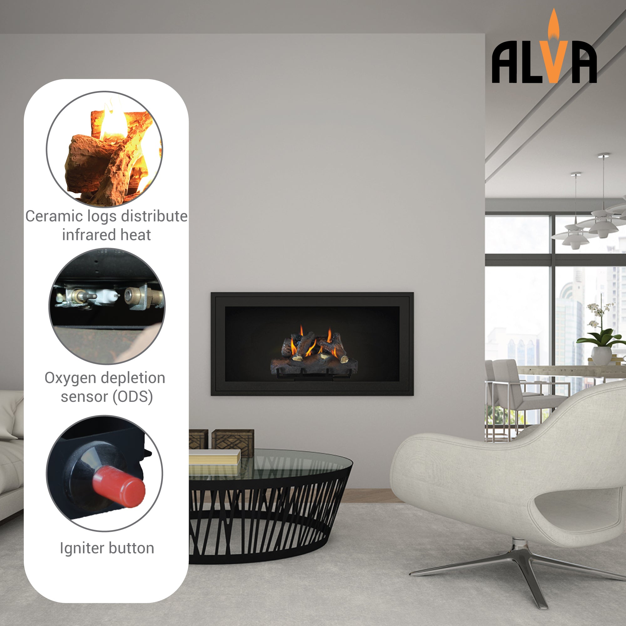 Log Fireplace Gas Heater 670mm Wide
