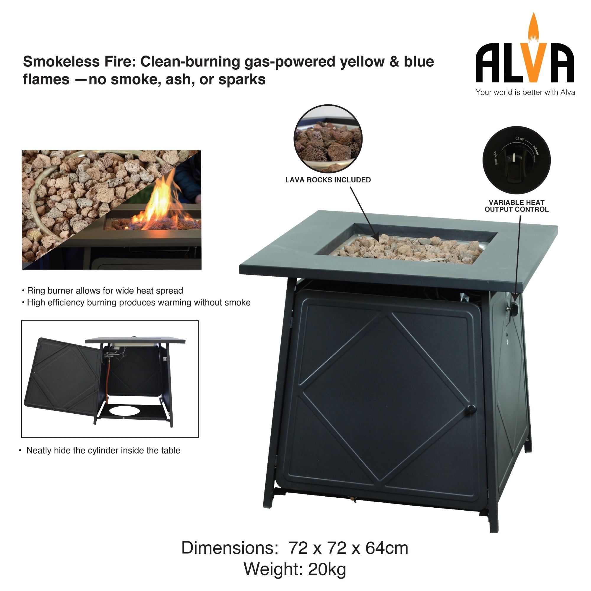 Gas Firetable With Lava Rocks & Lid