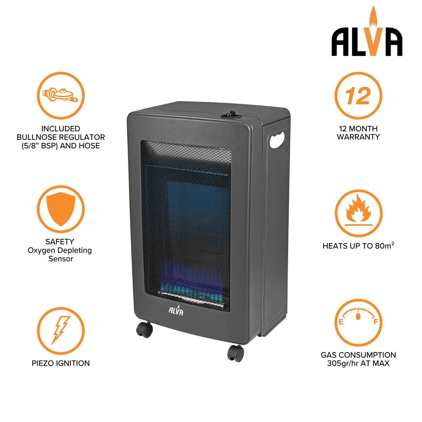 BLUE-FLAME CONVECTION ROLL-ABOUT GAS HEATER - BLACK