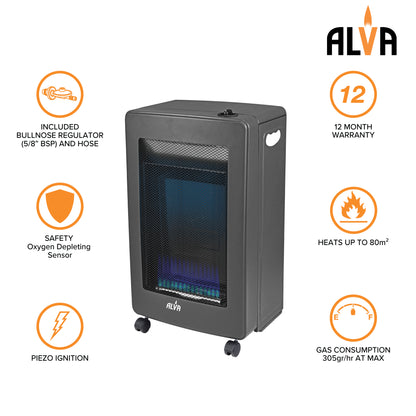 BLUE-FLAME CONVECTION ROLL-ABOUT GAS HEATER - BLACK