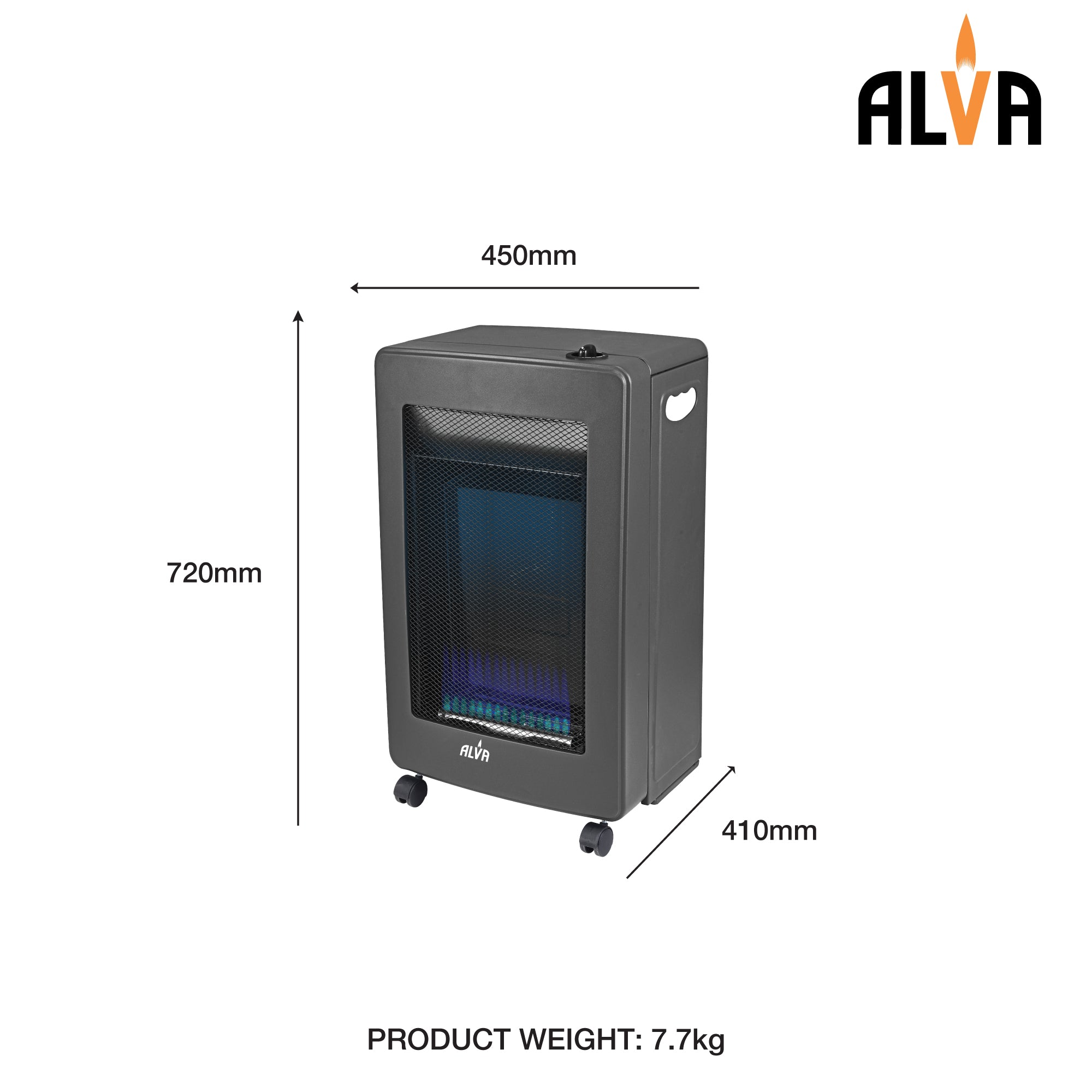 Blue-Flame Convection Roll-About Gas Heater - Black