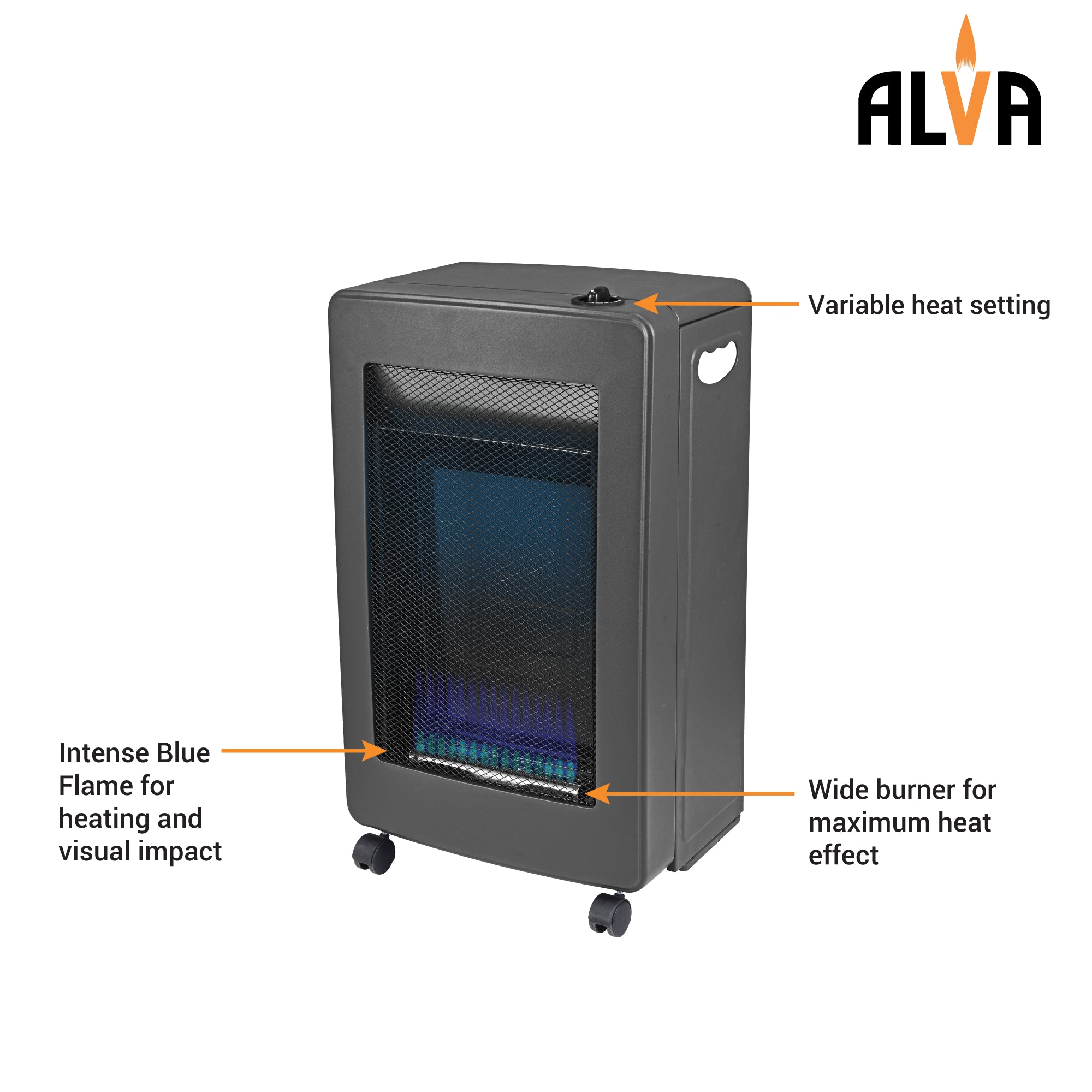 Blue-Flame Convection Roll-About Gas Heater - Black
