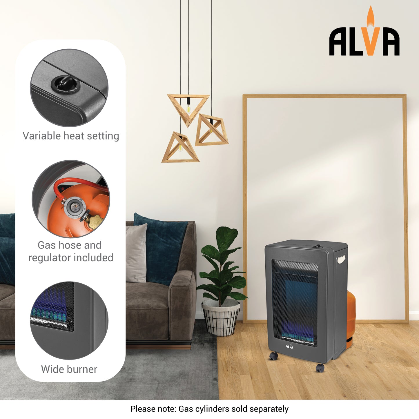 BLUE-FLAME CONVECTION ROLL-ABOUT GAS HEATER - BLACK