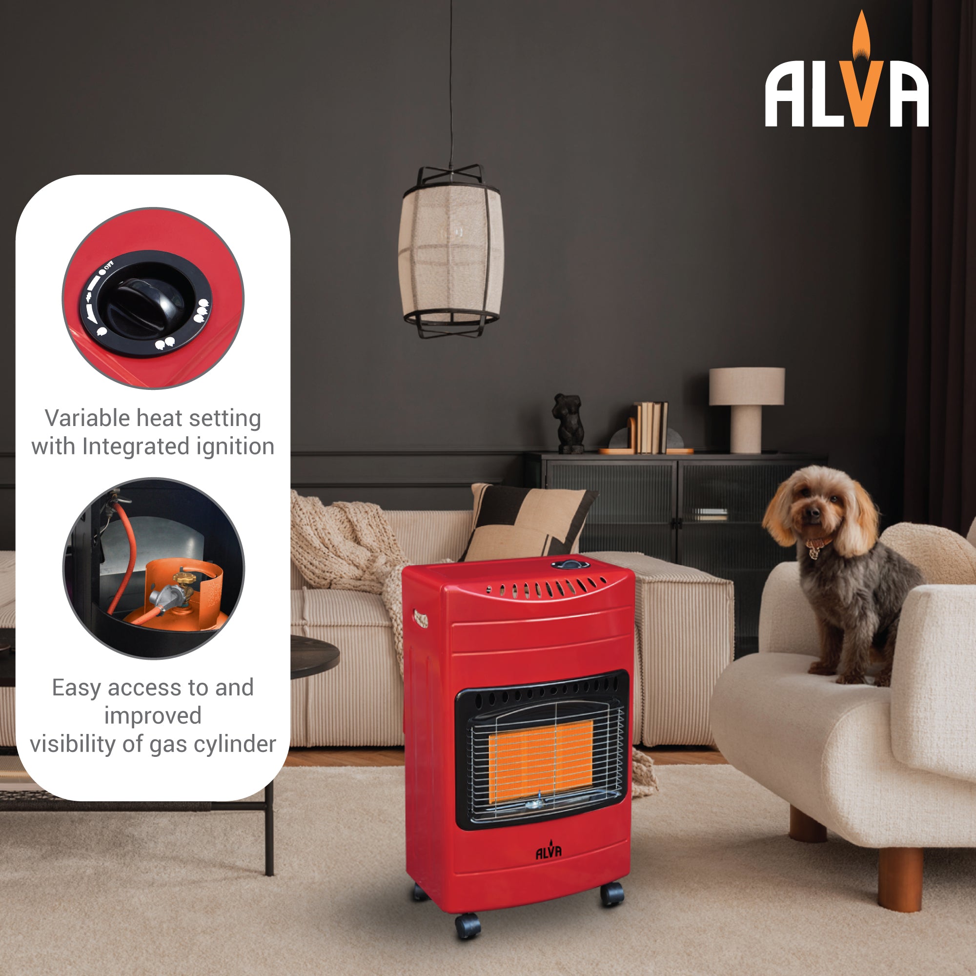 3-Panel Luxurious Infrared Radiant Indoor Gas Heater - Red