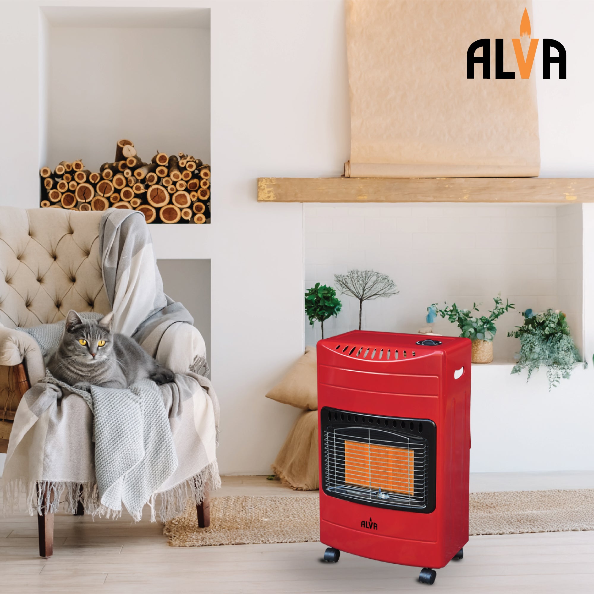 3-Panel Luxurious Infrared Radiant Indoor Gas Heater - Red