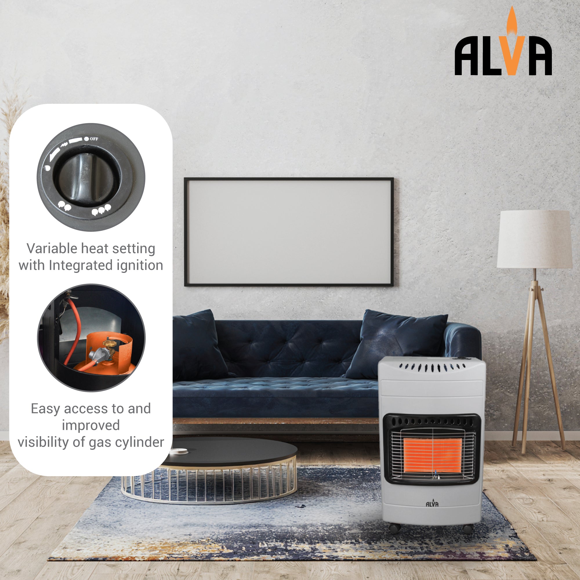 3-Panel Luxurious Infrared Radiant Indoor Gas Heater - Grey