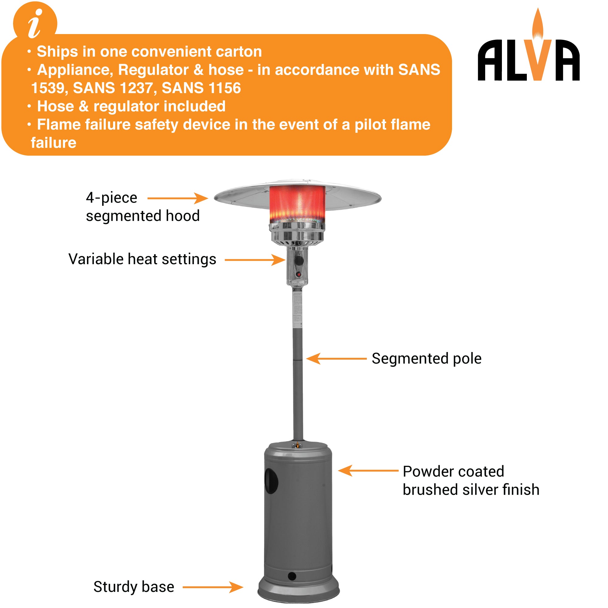 Gas Patio Heater - Powder Coated