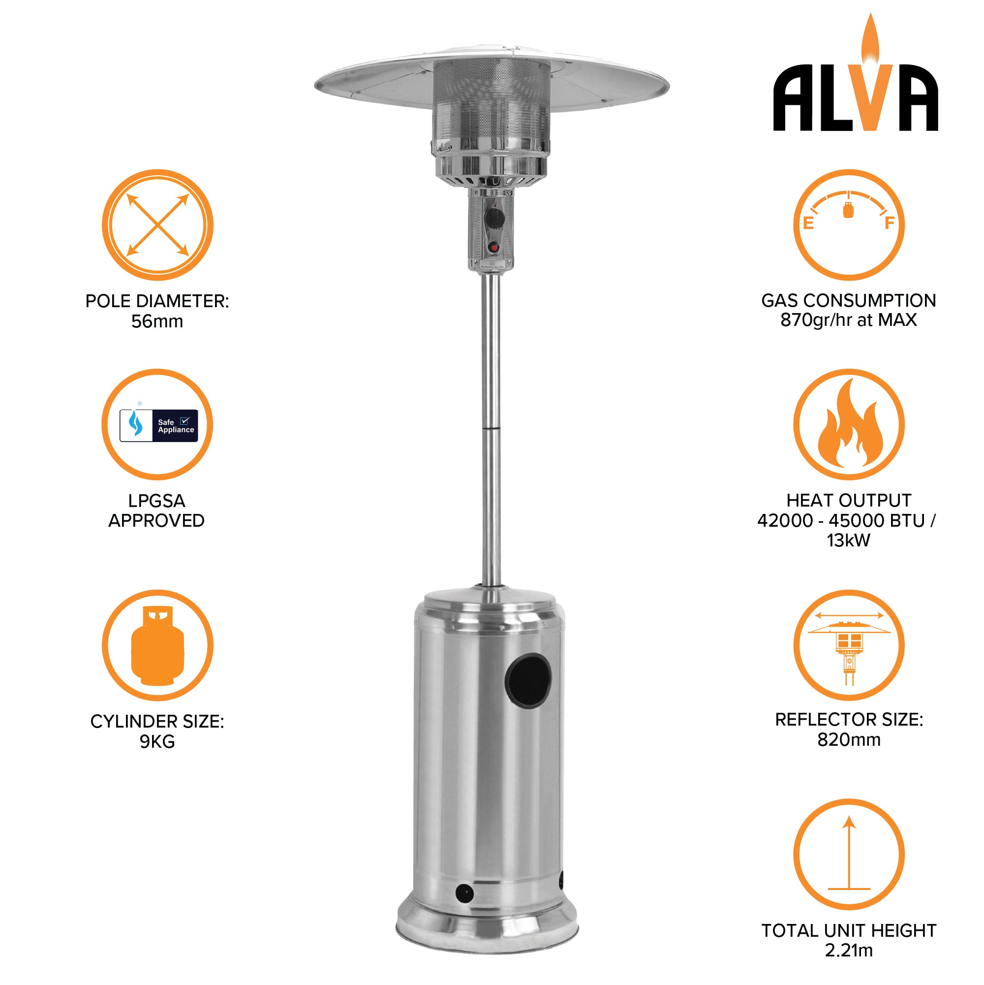 Gas Patio Heater - Stainless Steel