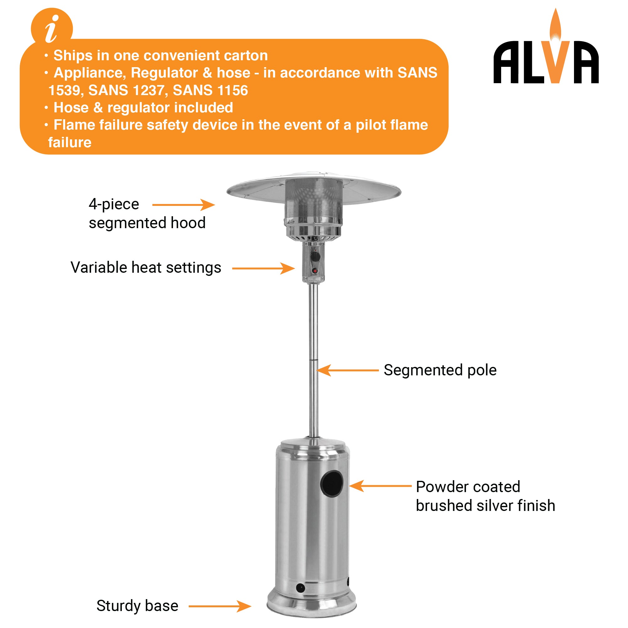 Gas Patio Heater - Stainless Steel