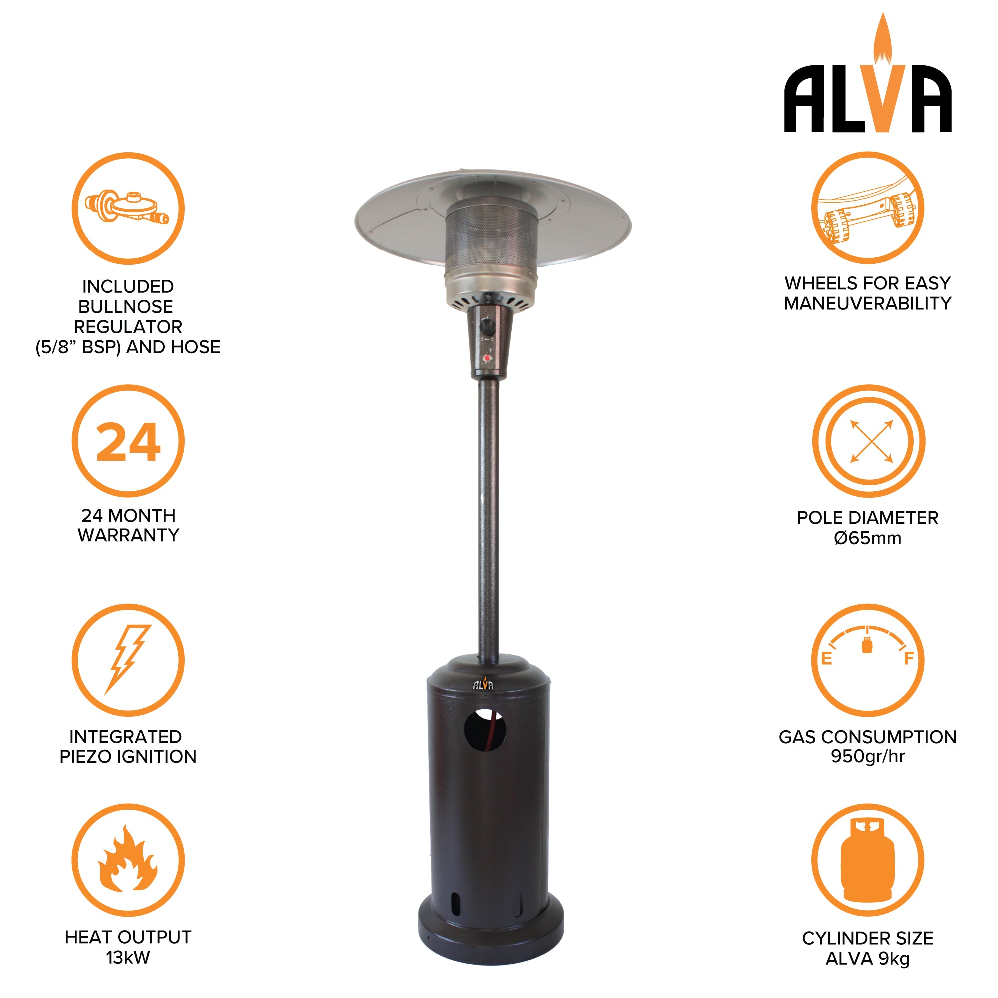 Gas Patio Heater - Bronze Hammertone Cabinet