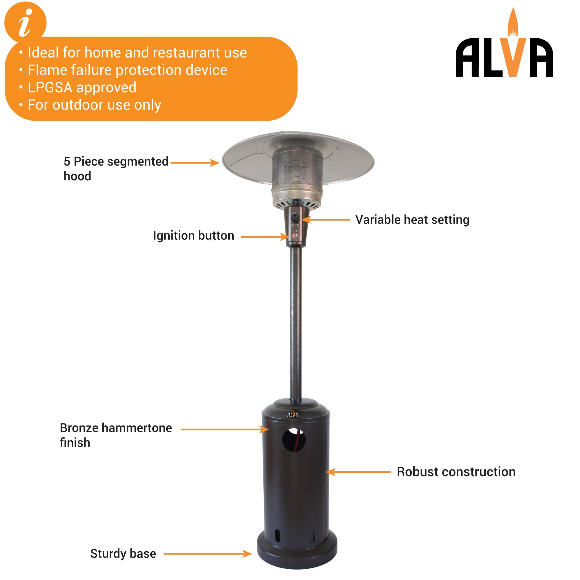 Gas Patio Heater - Bronze Hammertone Cabinet