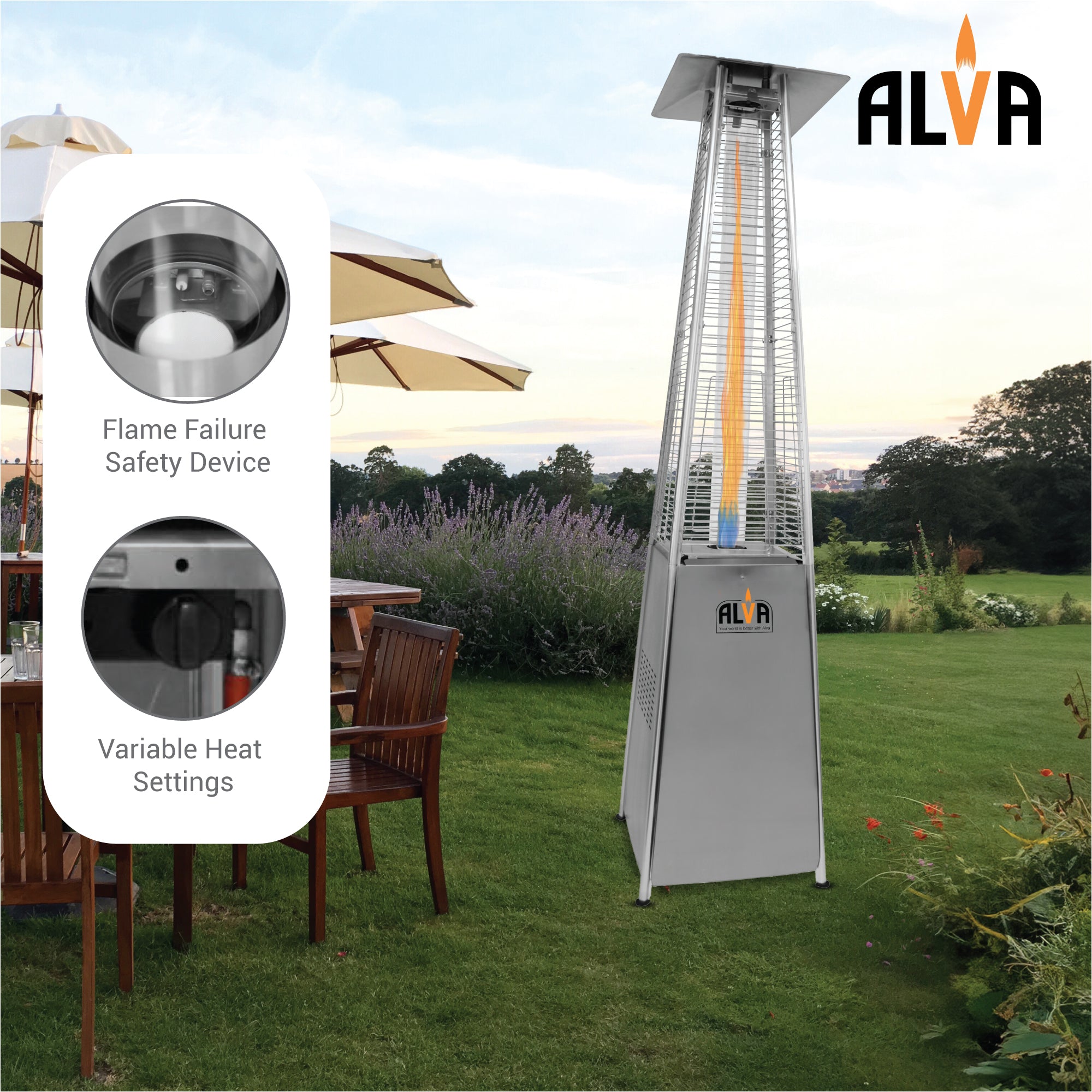 Gas Patio Heater - Designer Quartz-Glass Style