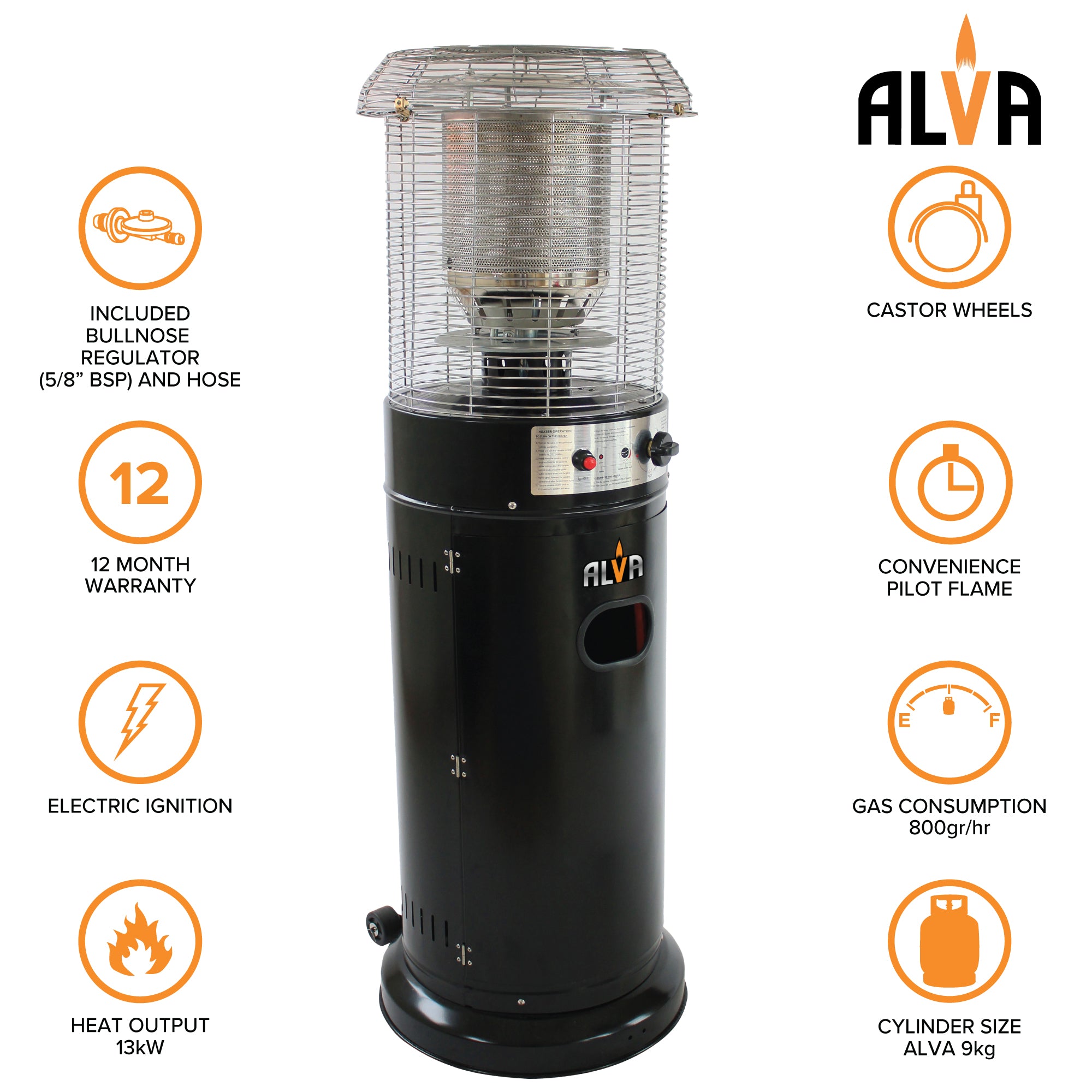 Short Stand Gas Patio Heater 1 35m Black LPGSA Approved Alva short-stand-gas-patio-heater-1-35m-black-lpgsa-approved-alva
