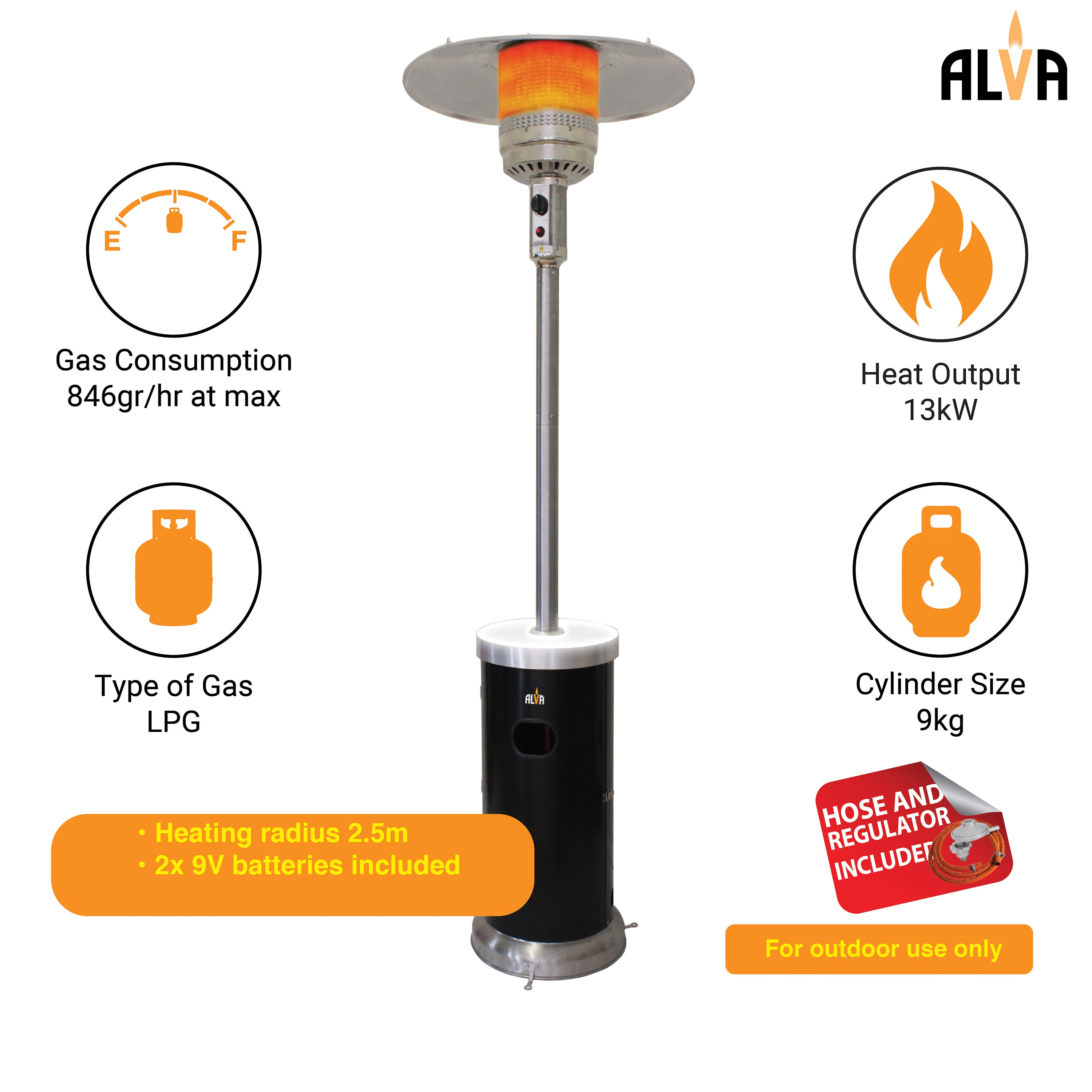 Gas Patio Heater - LED Light-Up Table