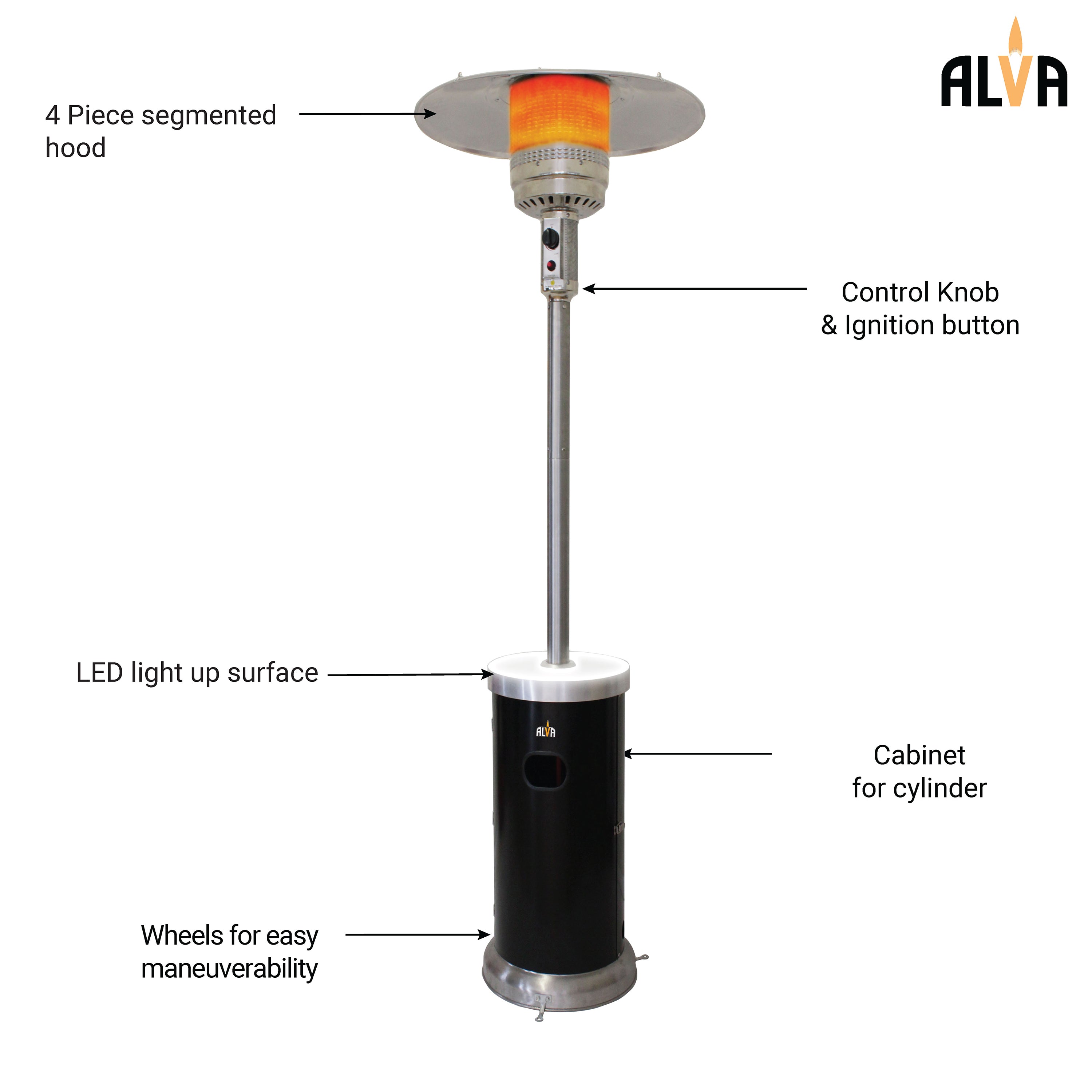 Gas Patio Heater - LED Light-Up Table