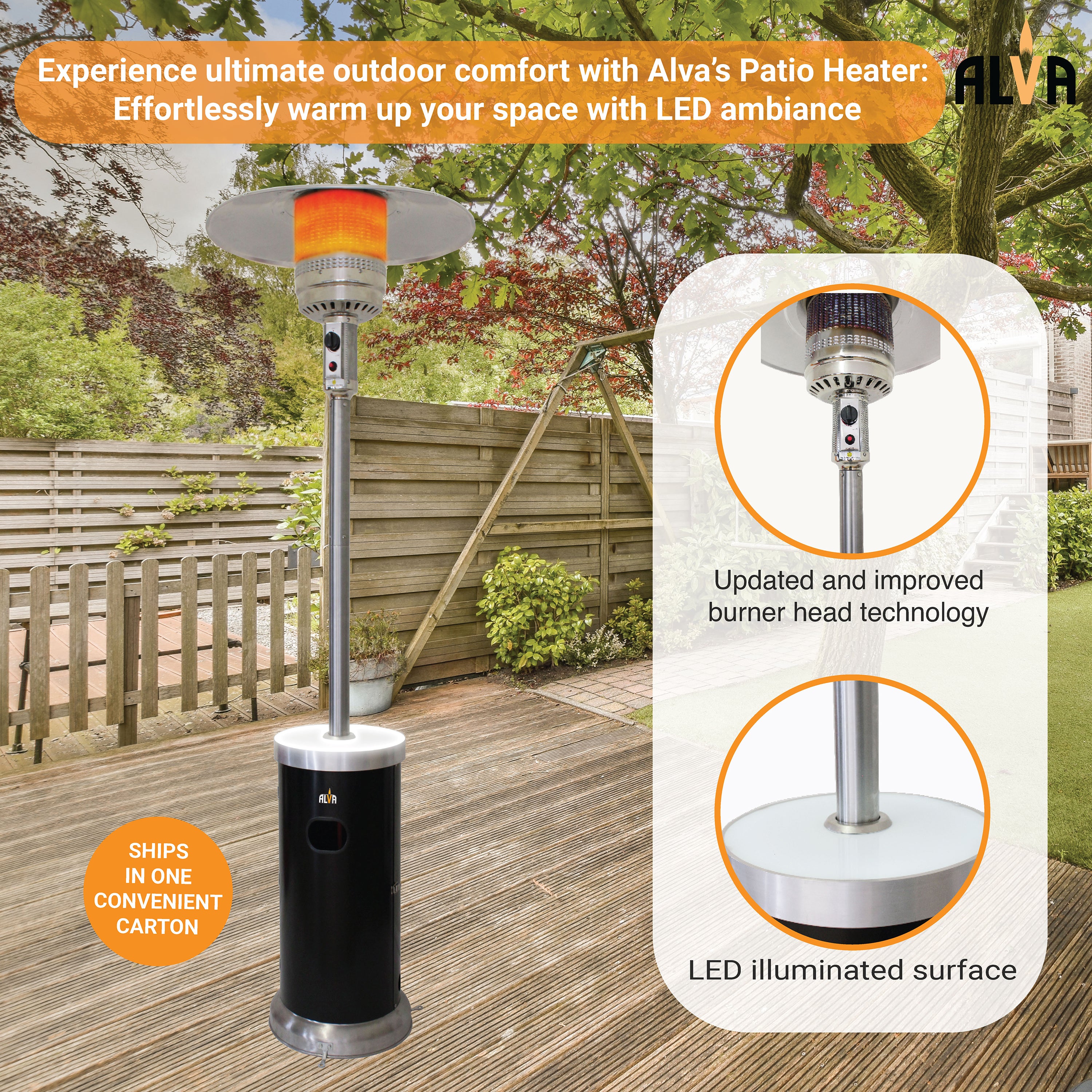 Gas Patio Heater - LED Light-Up Table