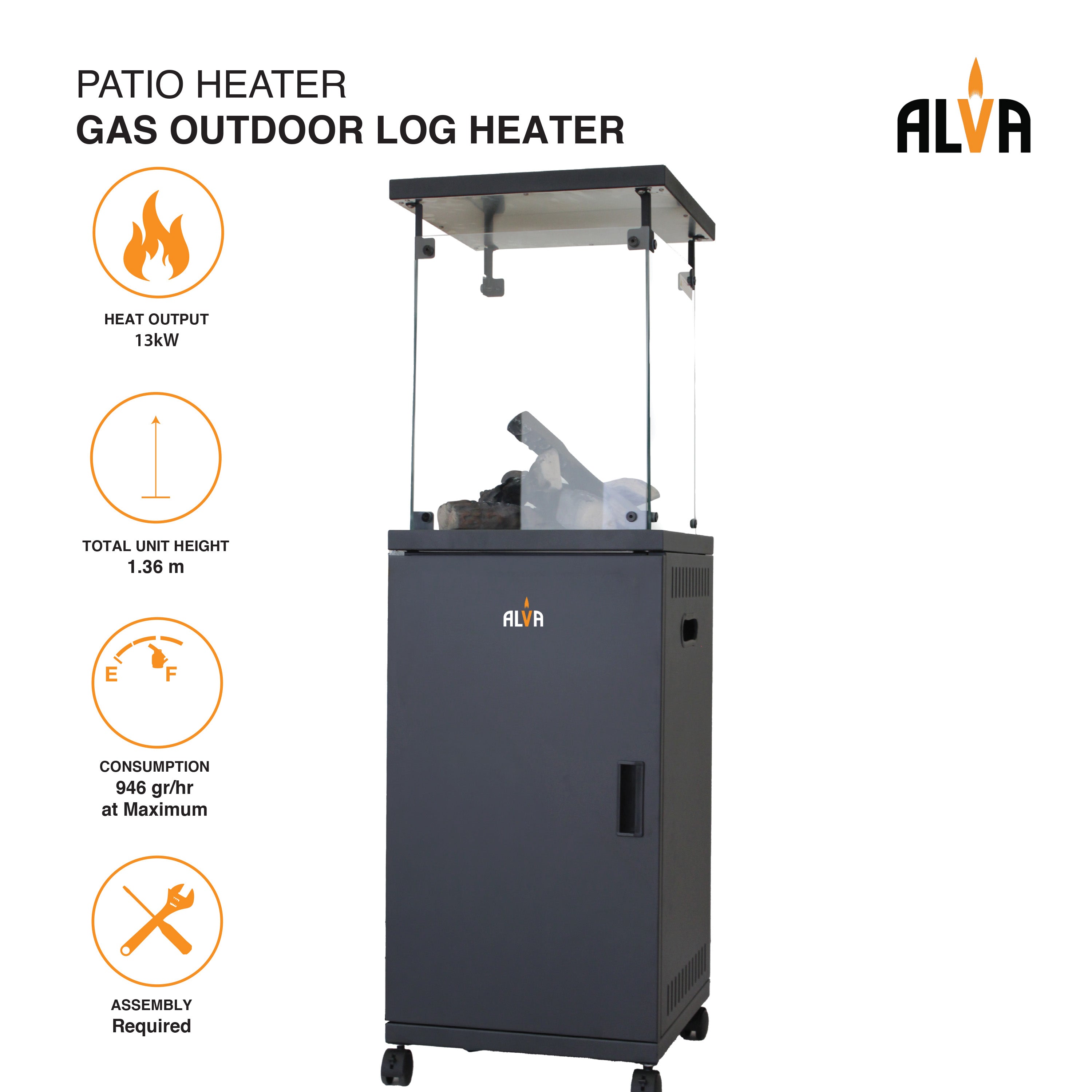 Short Stand Gas Patio Heater - Ceramic Log-Style