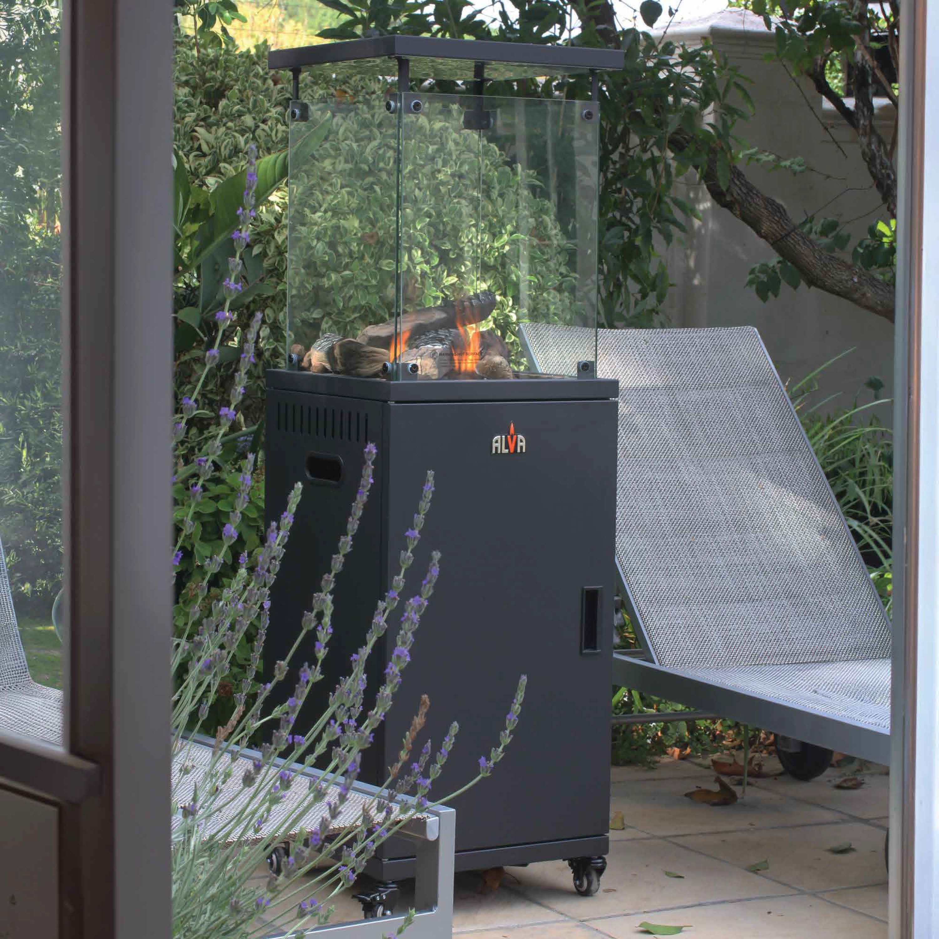 Short Stand Gas Patio Heater - Ceramic Log-Style