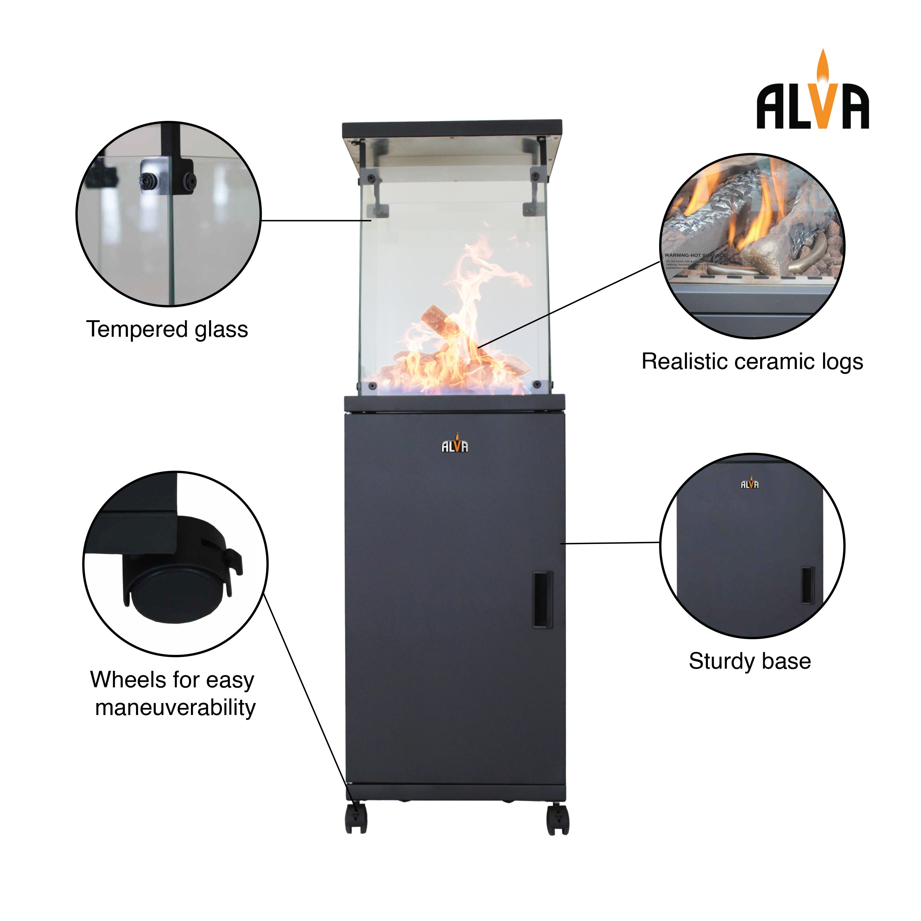 Short Stand Gas Patio Heater - Ceramic Log-Style
