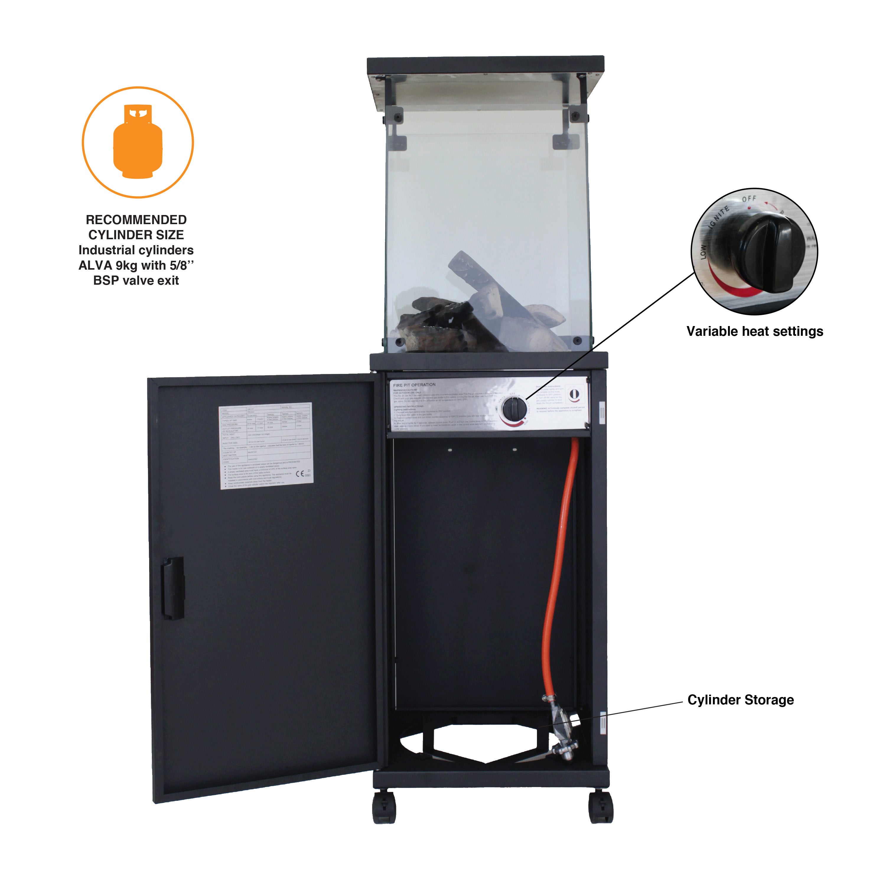 Short Stand Gas Patio Heater - Ceramic Log-Style