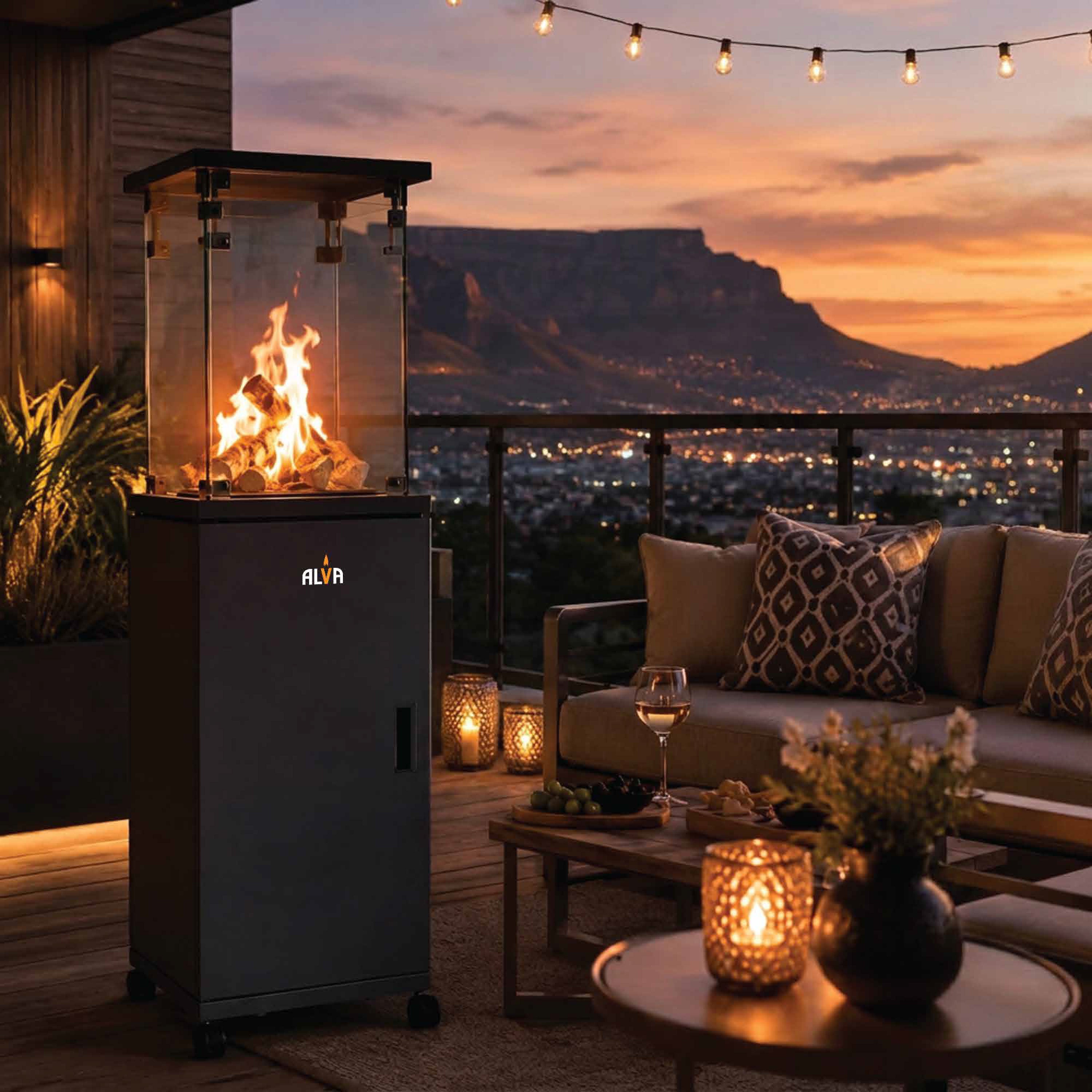 Short Stand Gas Patio Heater - Ceramic Log-Style