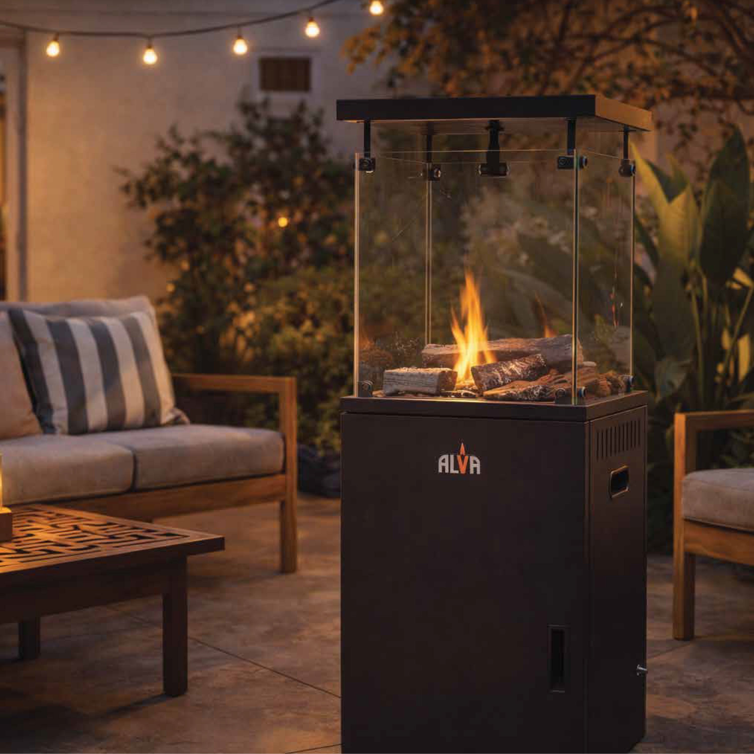 Short Stand Gas Patio Heater - Ceramic Log-Style