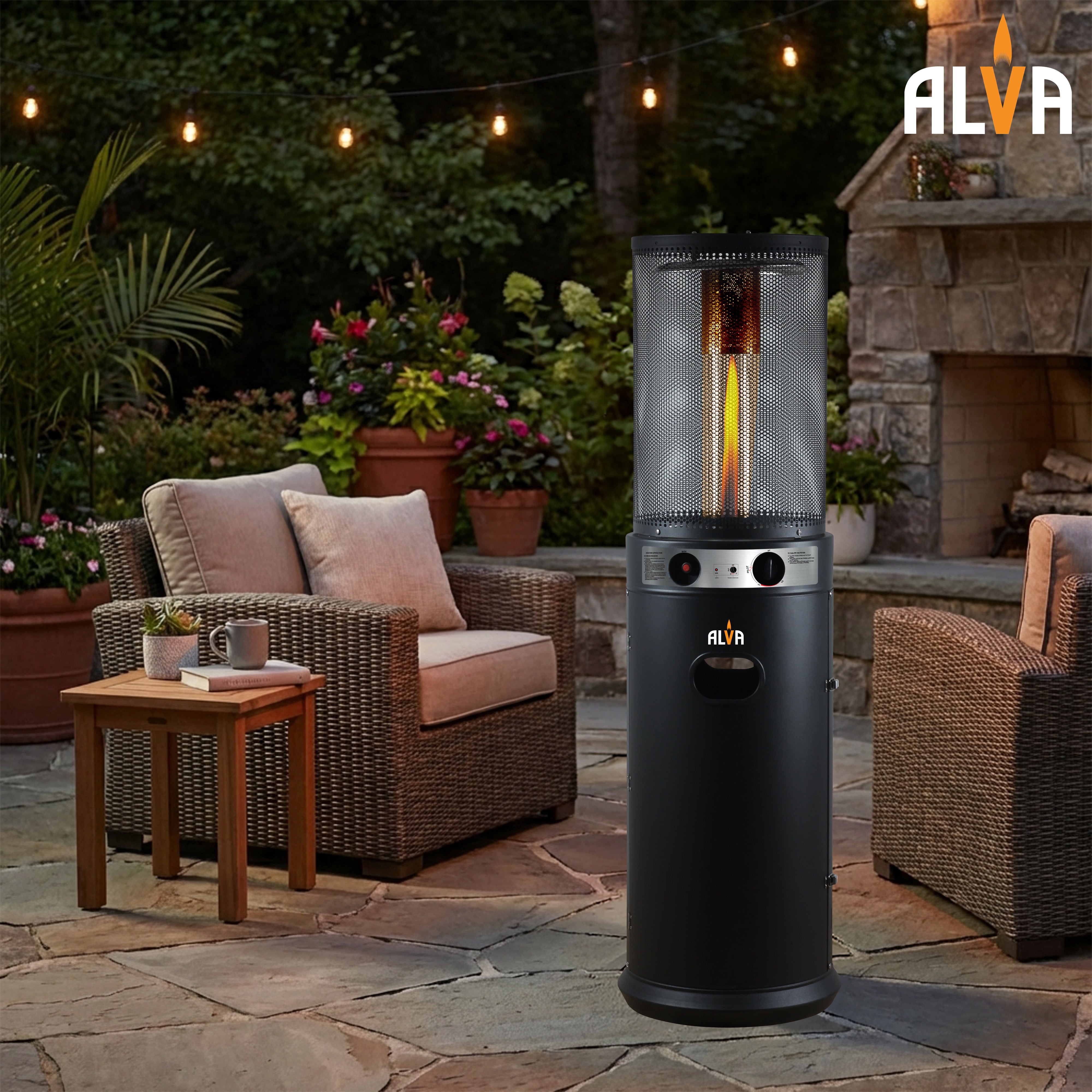 Circular Midi Stand Gas Patio Heater | Fire Stick Design