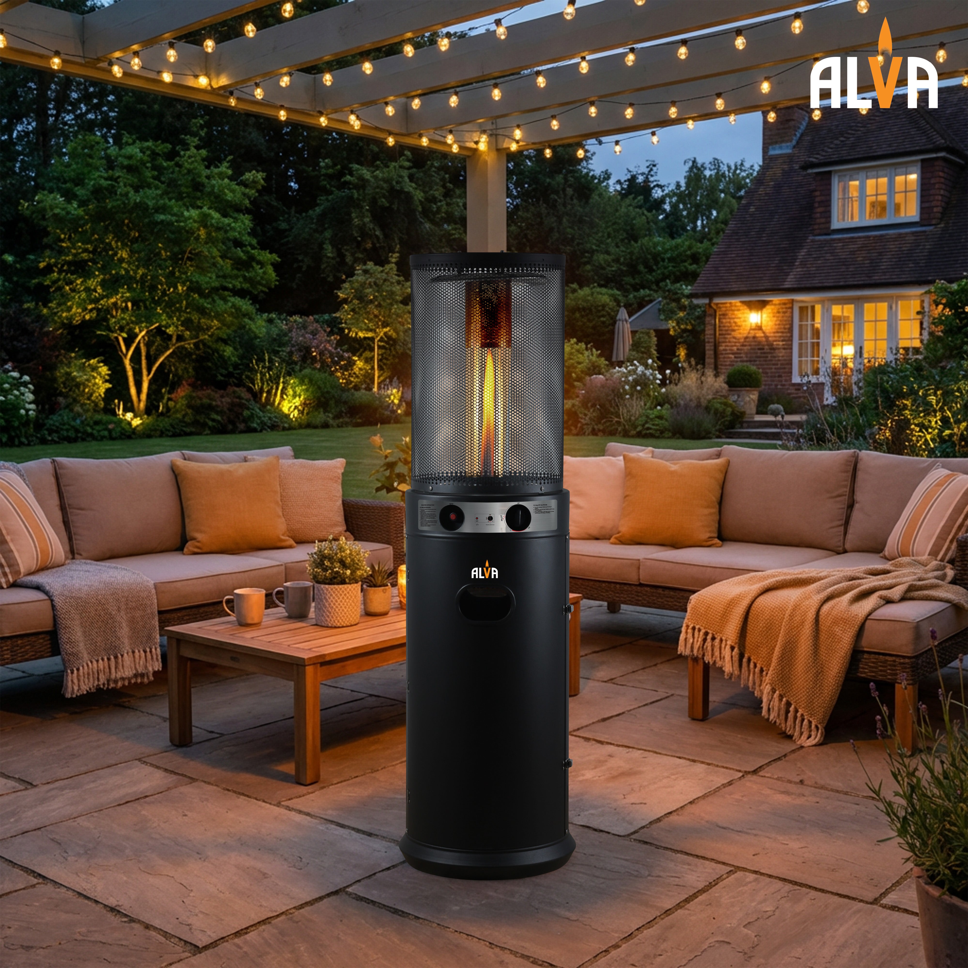 Circular Midi Stand Gas Patio Heater | Fire Stick Design