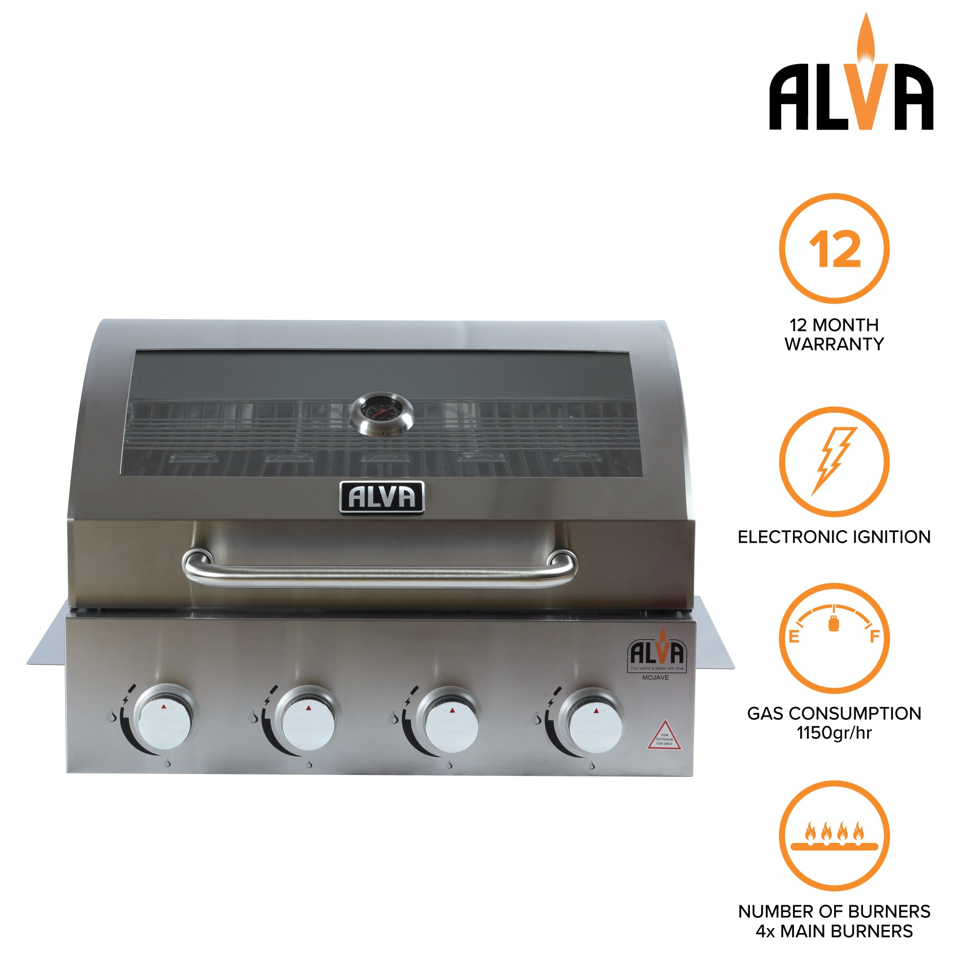 Mojave 4-Burner Glass Hood Drop-In Gas BBQ